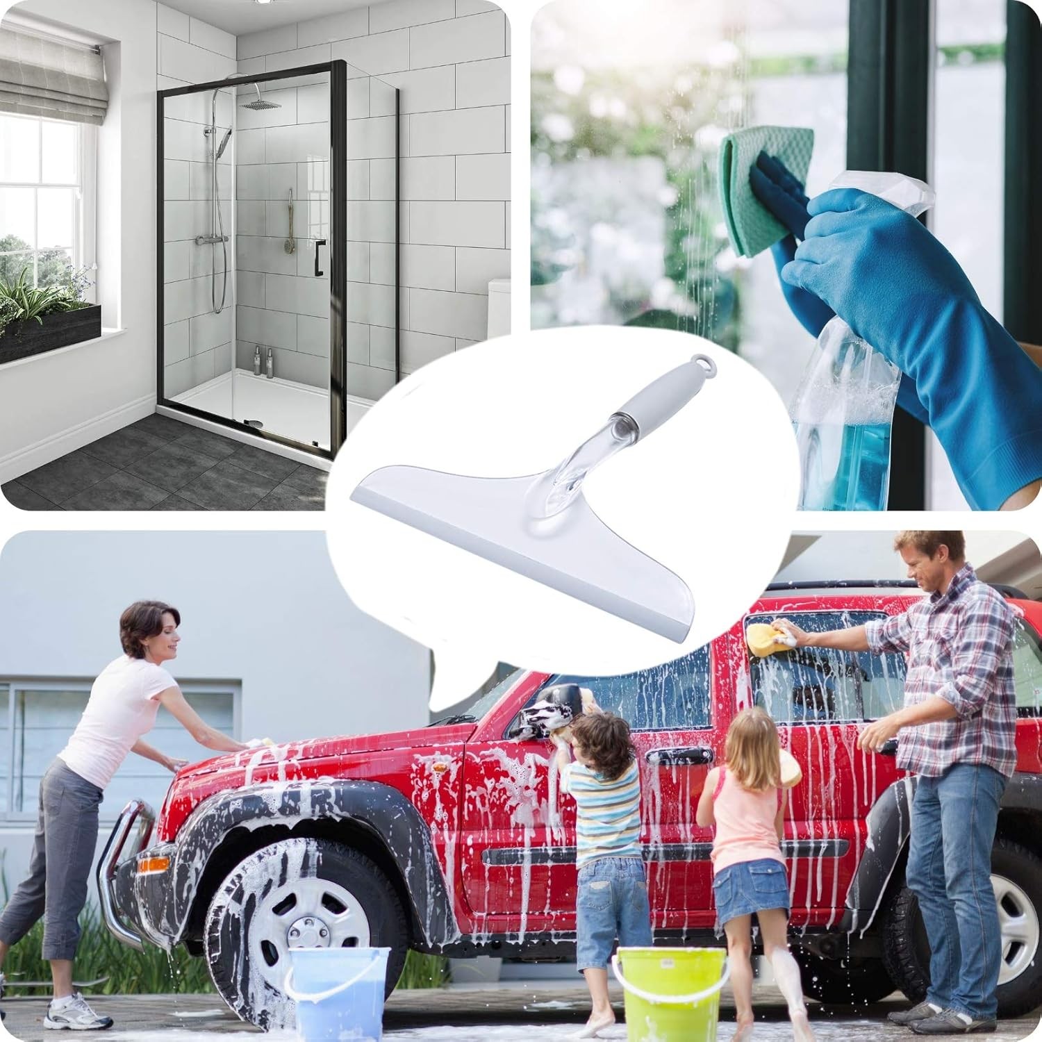 Shower Squeegee forGlass Doors and Mirror, 10” Rubber Window Cleaner Tool
