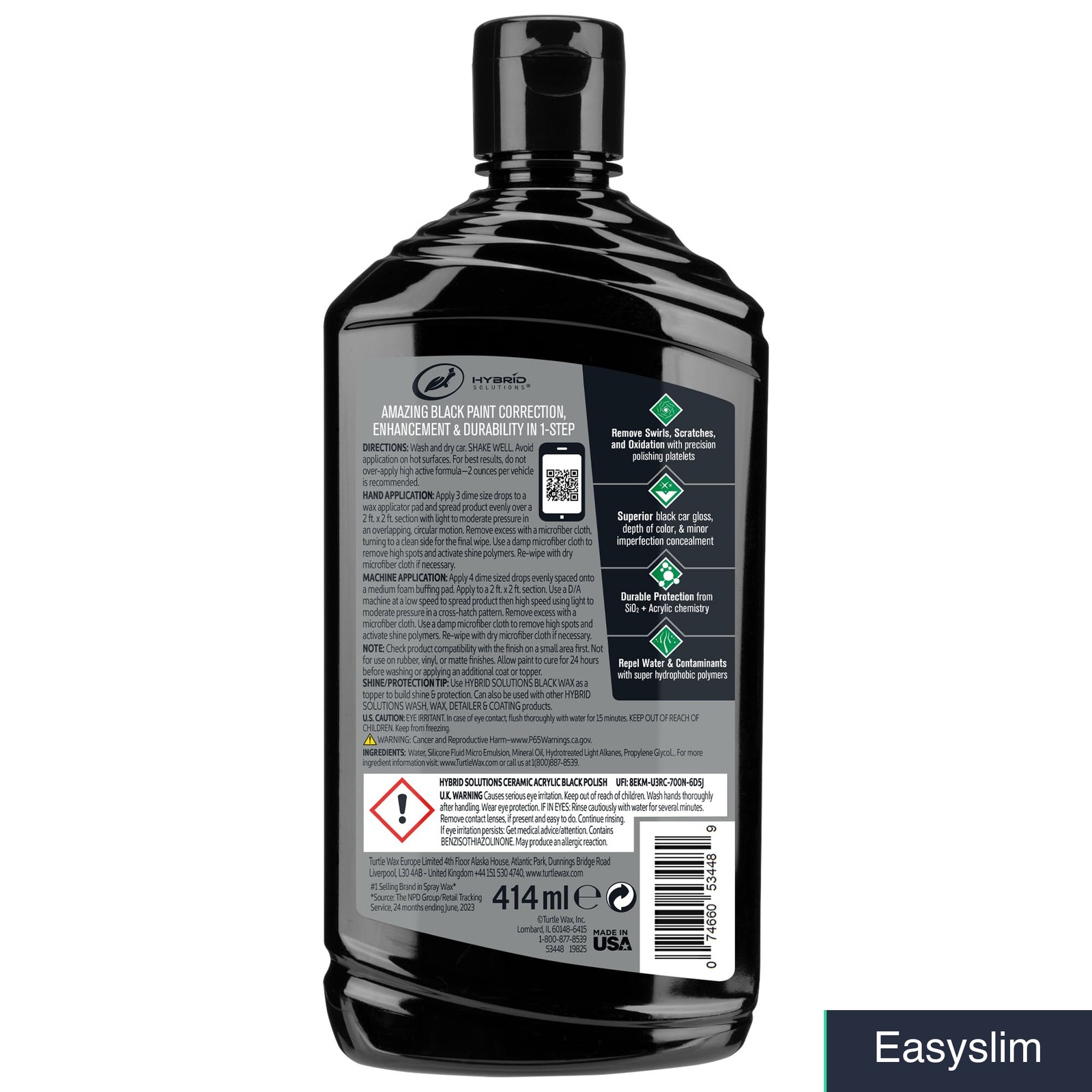 Black Car Wax Polish 14 oz Carnauba Ceramic Coating UV Protection