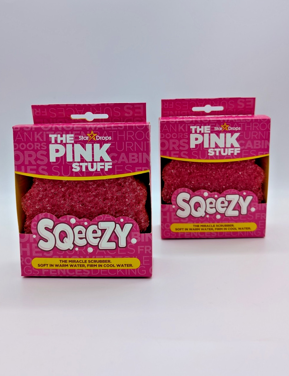 Two Stardrops – The Pink Stuff Miracle Cleaning Sqeezy Scrubber Sponge New