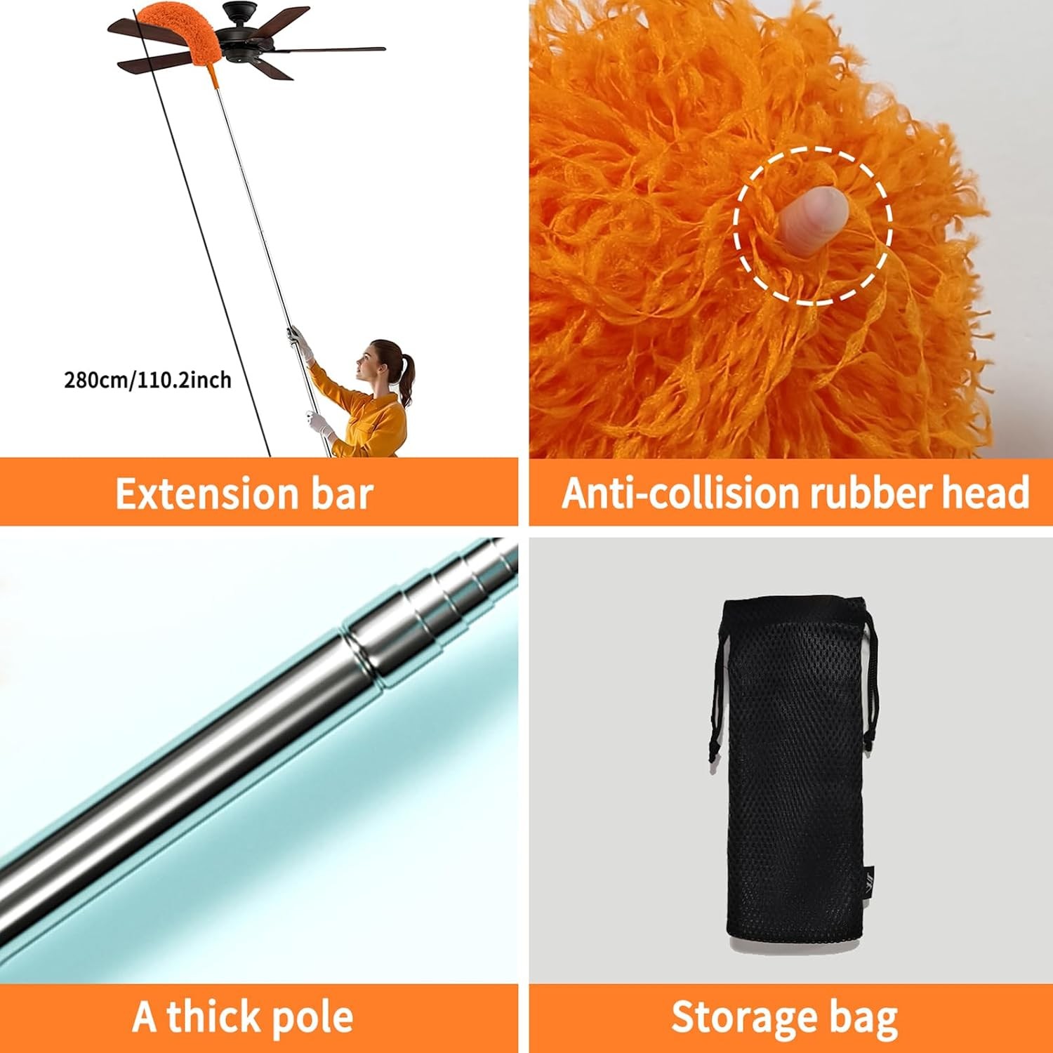 Cobweb Duster W/ Extension Pole,Cleaner Outdoor 110″ Telescoping Extended
