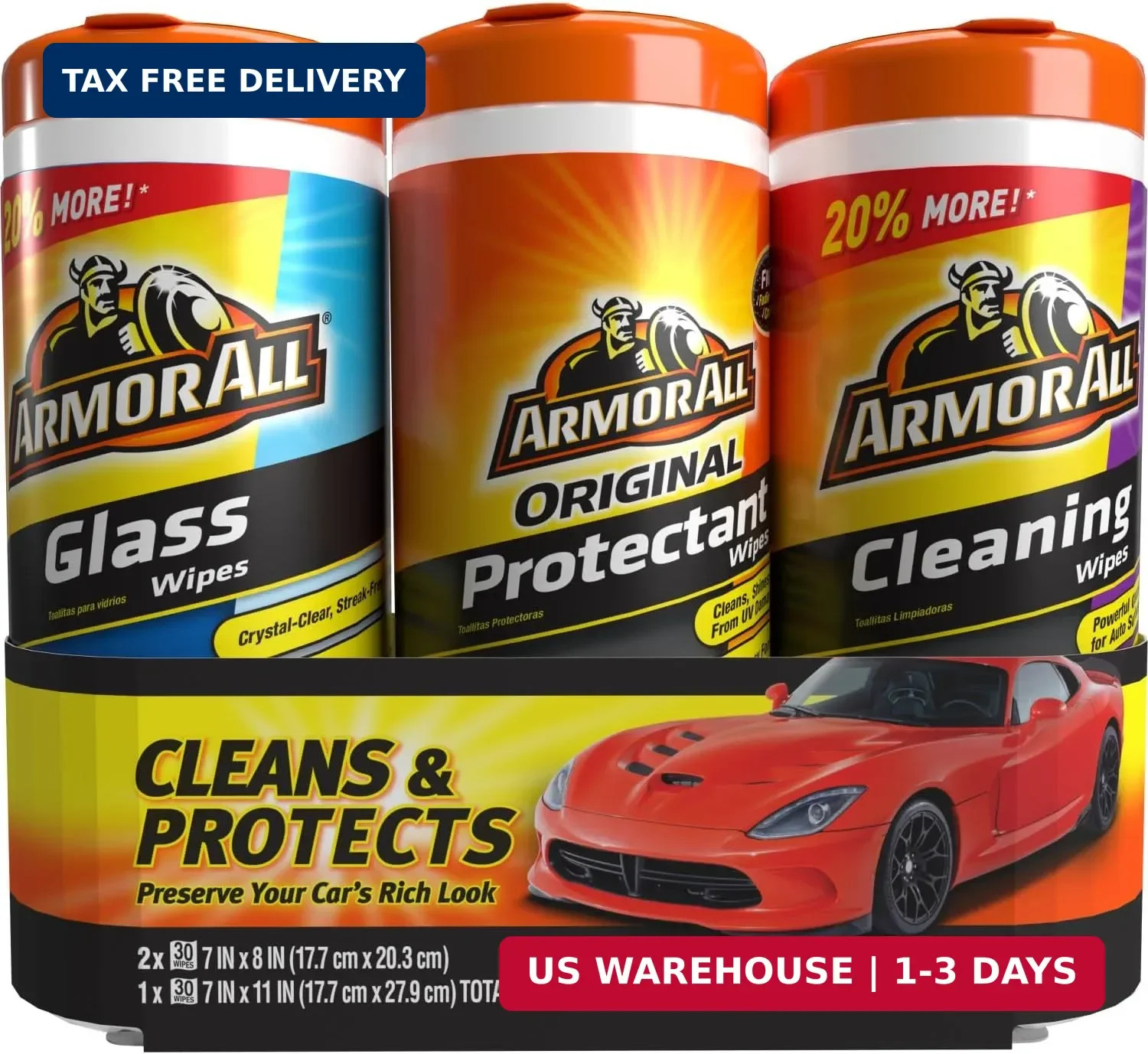 Armor All Car Interior Value Pack, 90 Count, Includes Auto Glass Cleaner, Cleani