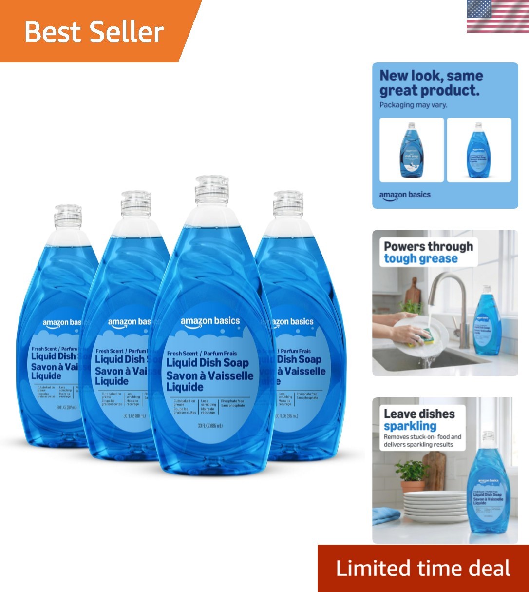 Dish Soap, Fresh Scent, 30 fl oz, Pack of 4, Packaging May Vary