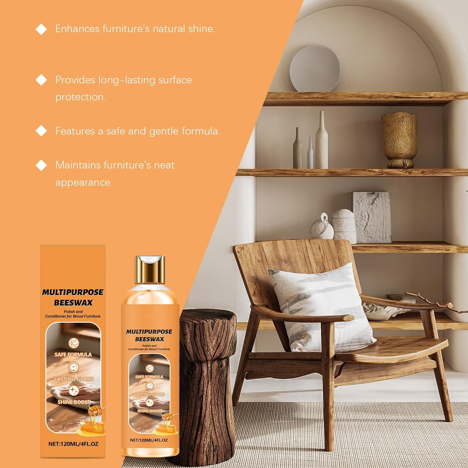 Natural Wood Polish Cleaner & Conditioner – 3 in 1 Plant-Based Care for Furnitur
