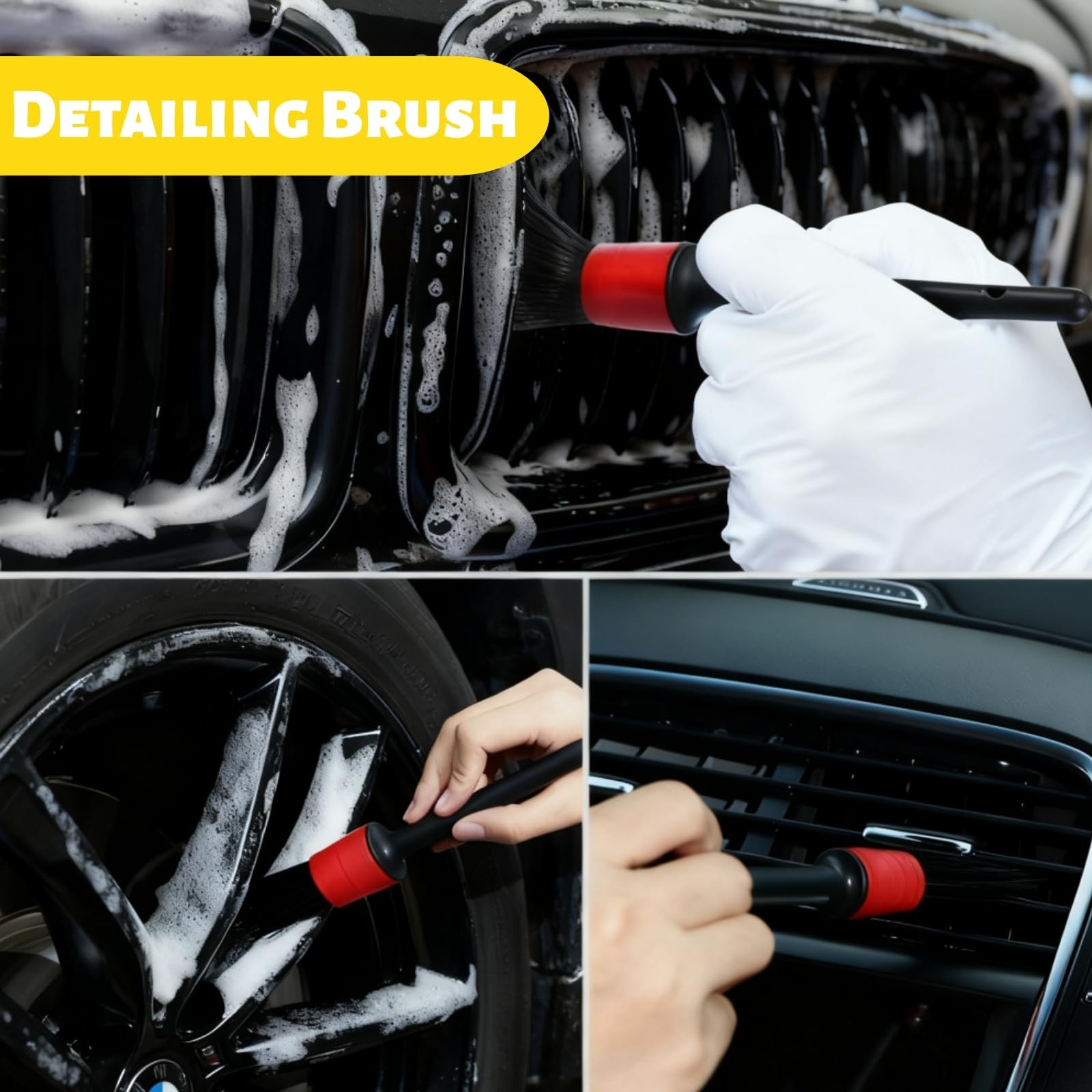 Set of 6 Motorcycle Cleaning Brush Kit, Motorcycle Detailing Wash Kit, Includ…