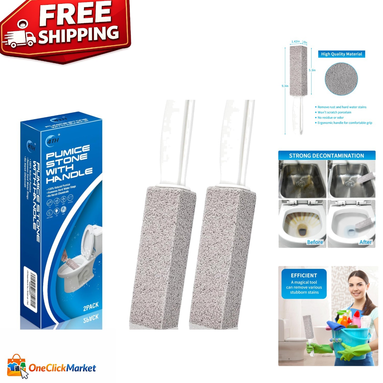 Hard Water Stain Removal Stone: 2-Piece Set for Sparkling Clean Toilets and More