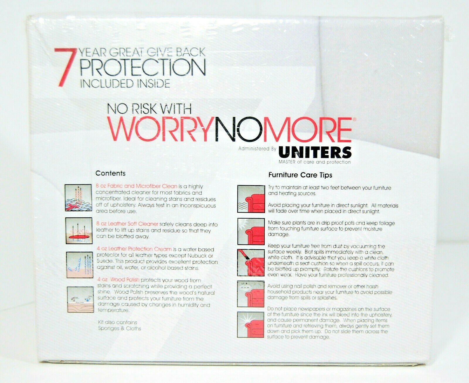 WorryNoMore Cleans & Protects Furniture Wood Fabric Leather Microfiber NEW