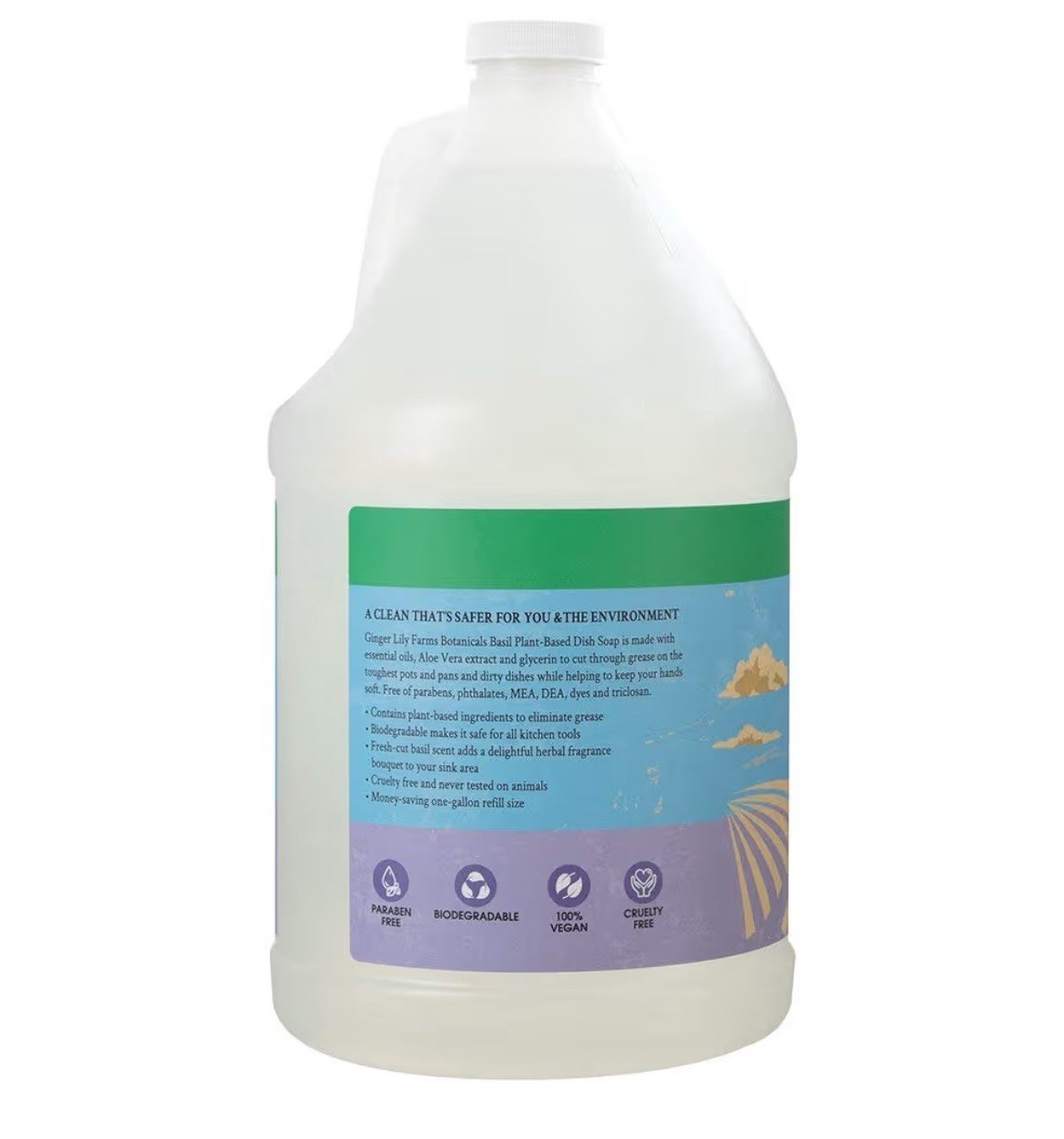 1 Gallon Fresh Basil Dish Soap Refill Plant-Based Liquid Bulk 128oz Natural