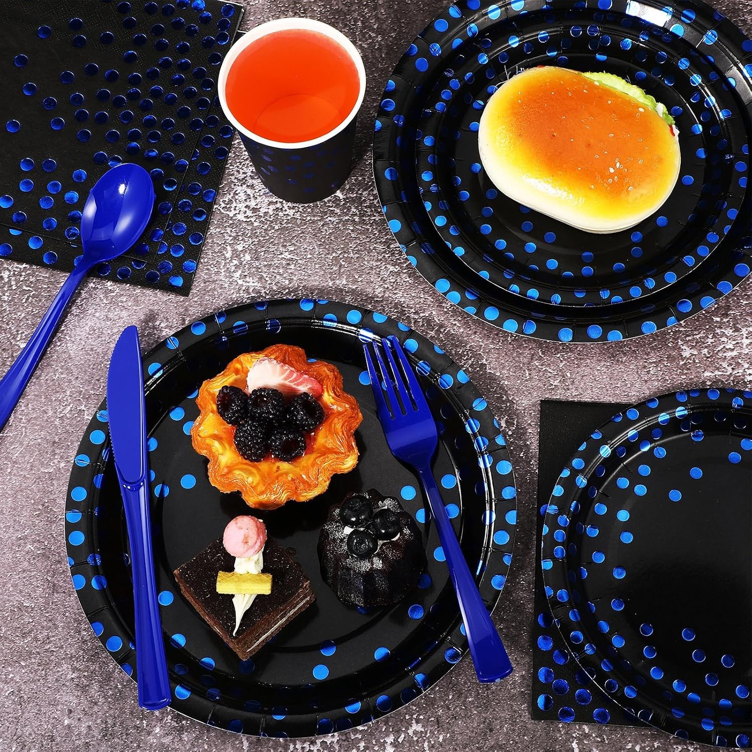 Sieral 560 Pcs Blue and Black Paper Plates Party Tableware Set Serve 80 Includ