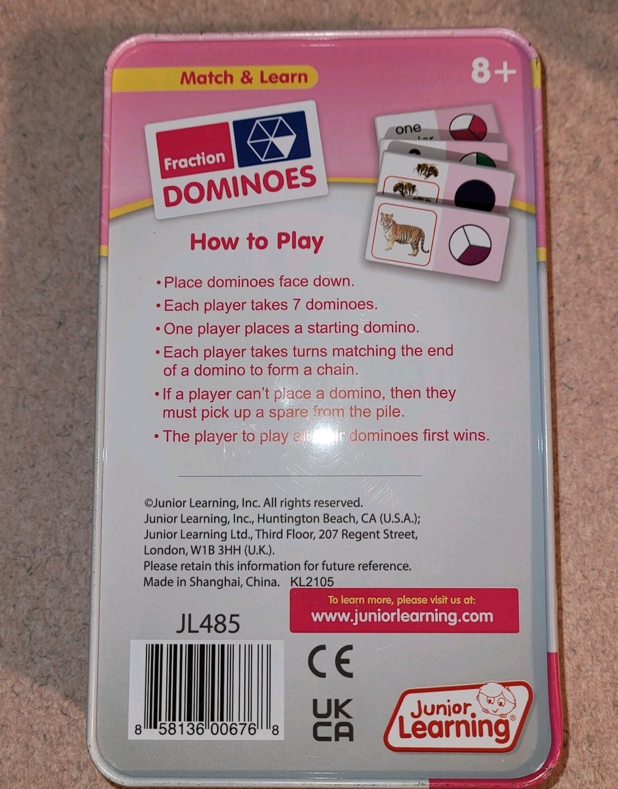 Fraction Dominoes Junior Learning Inc Ages 8 to 12 School Home Play Math Centers