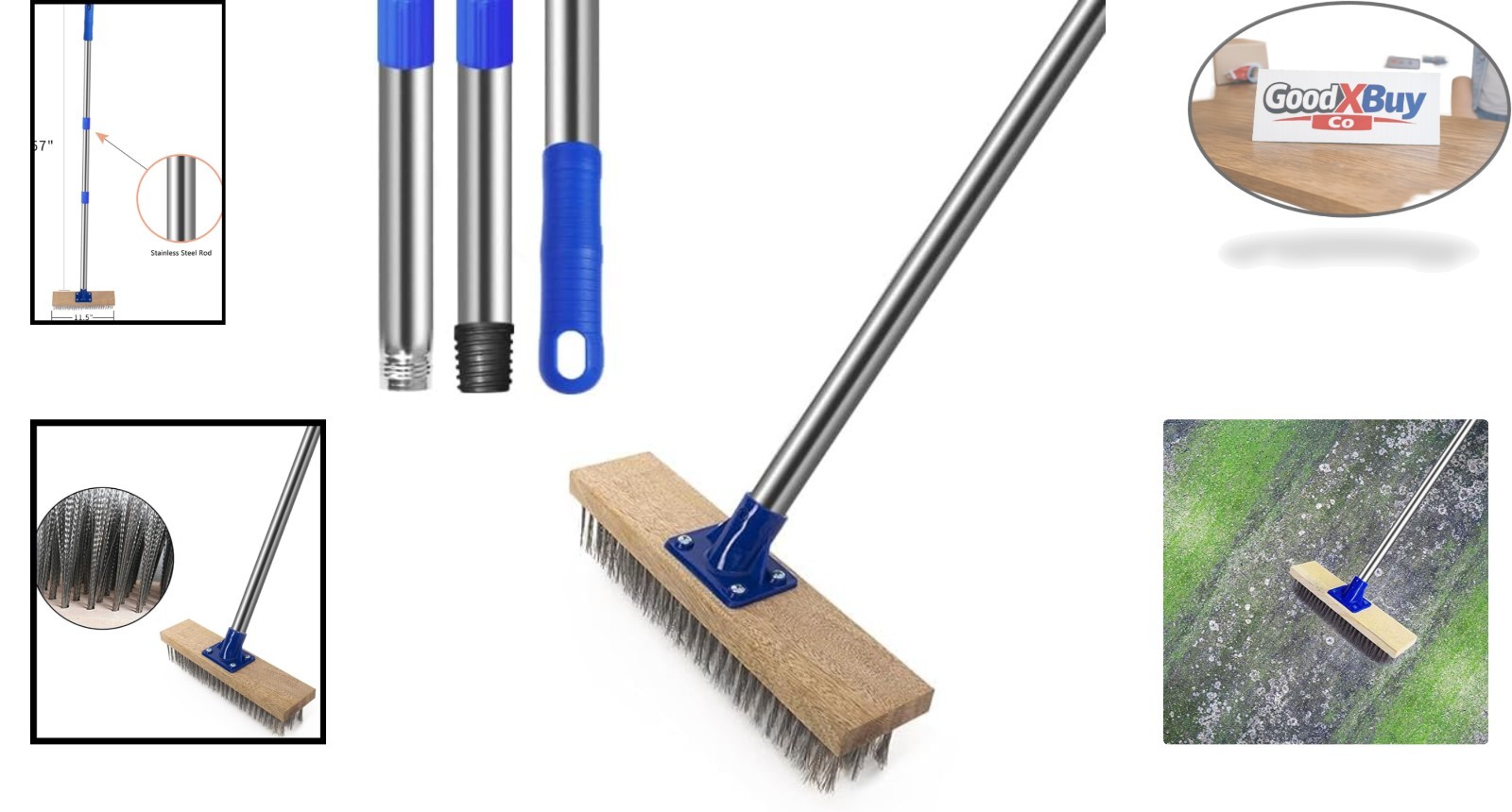 Stainless Steel Deck Brush 57-Inch Heavy Duty Scrubber for Concrete Pool Pati…