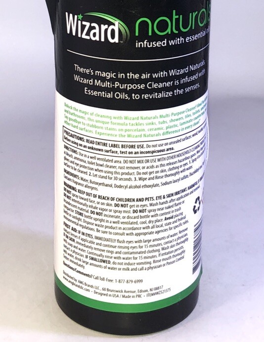 Wizard Naturals All-Purpose Spray Cleaner Rosemary &Cinnamon 13oz-Part Label Cut