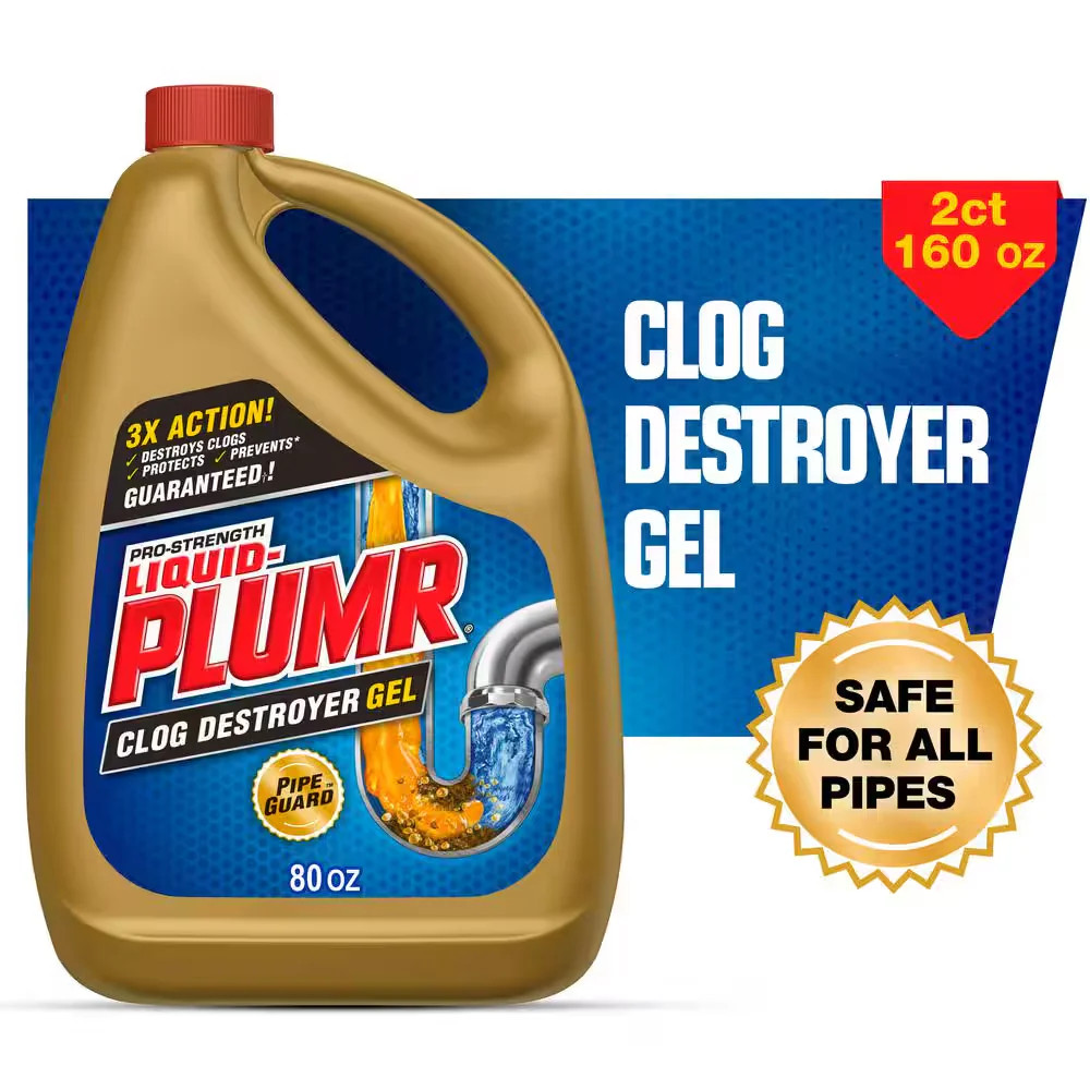 Liquid Plumr Pro Clog Destroyer Gel Drain Cleaner with Pipeguard (2-Pack) 160oz.