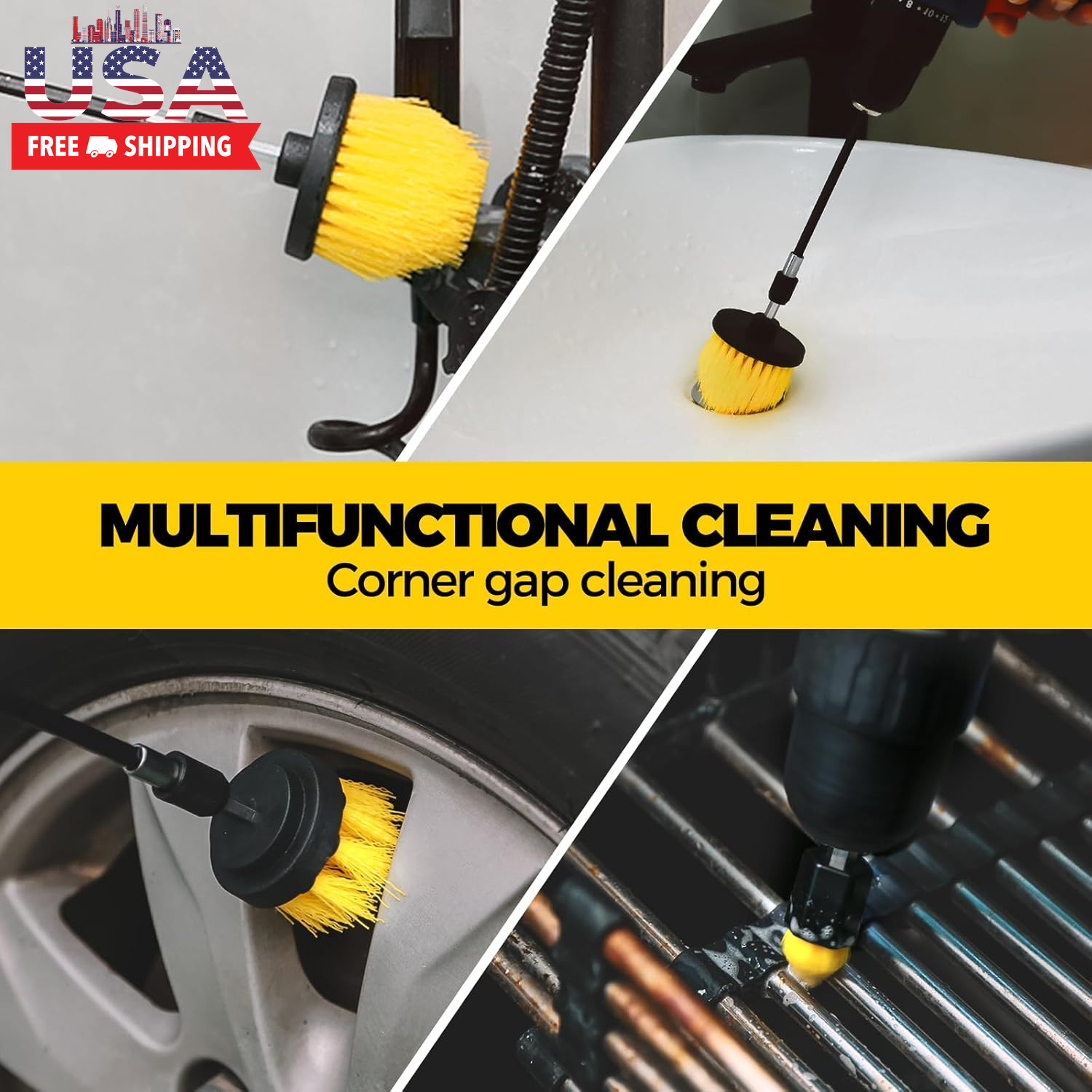 8 Piece Drill Brush Attachments Set, Power Scrubber with Extend Long Attachment，