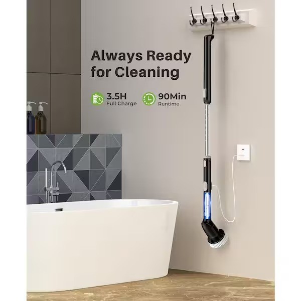 Electric Spin Scrubber Cordless for Bathroom Kitchen Tile Car-Waterproof 2 Speed