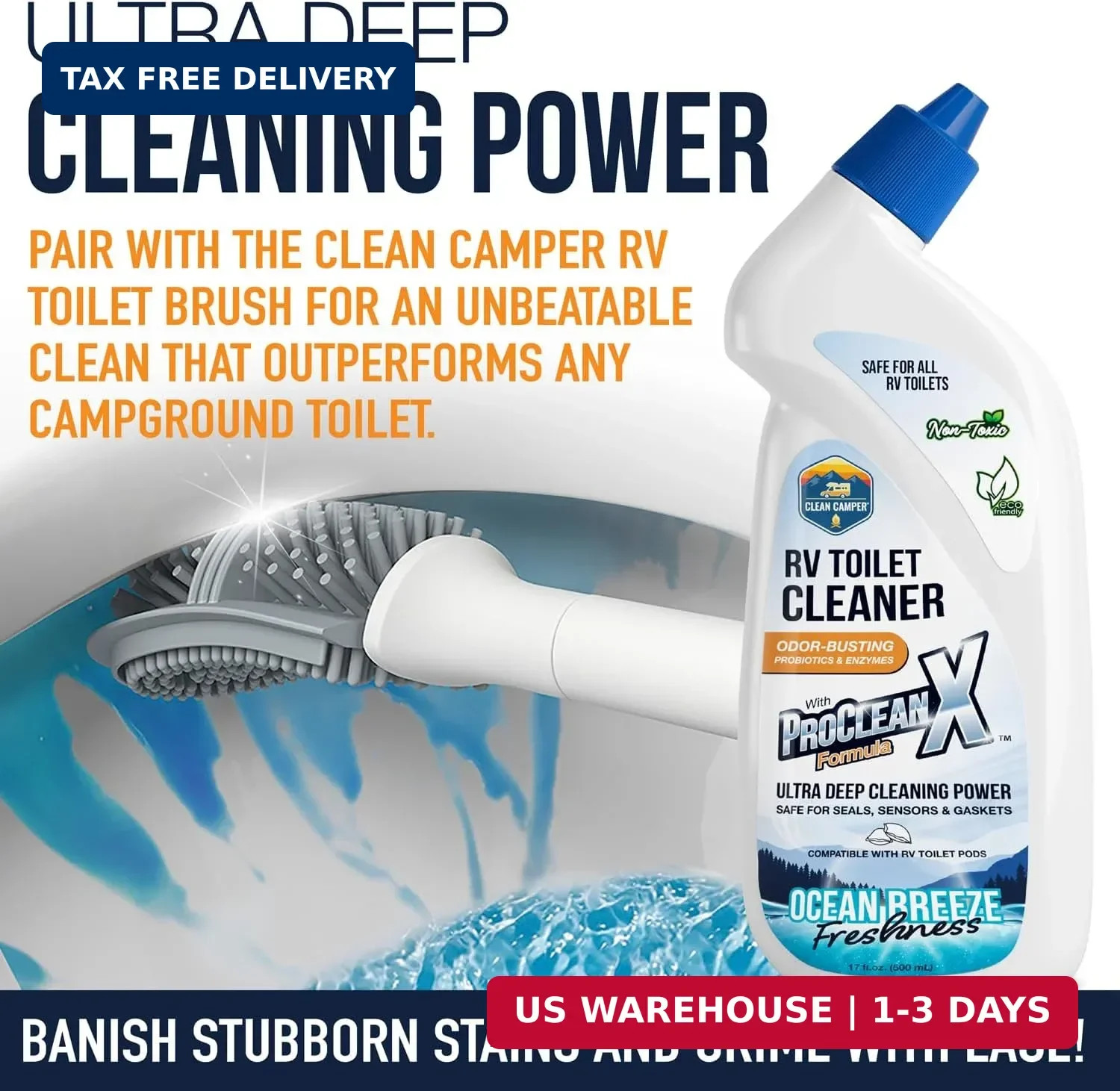 Clean Camper RV Toilet Bowl Cleaner ProClean X™ Formula | Enzyme & Probiotic Pow