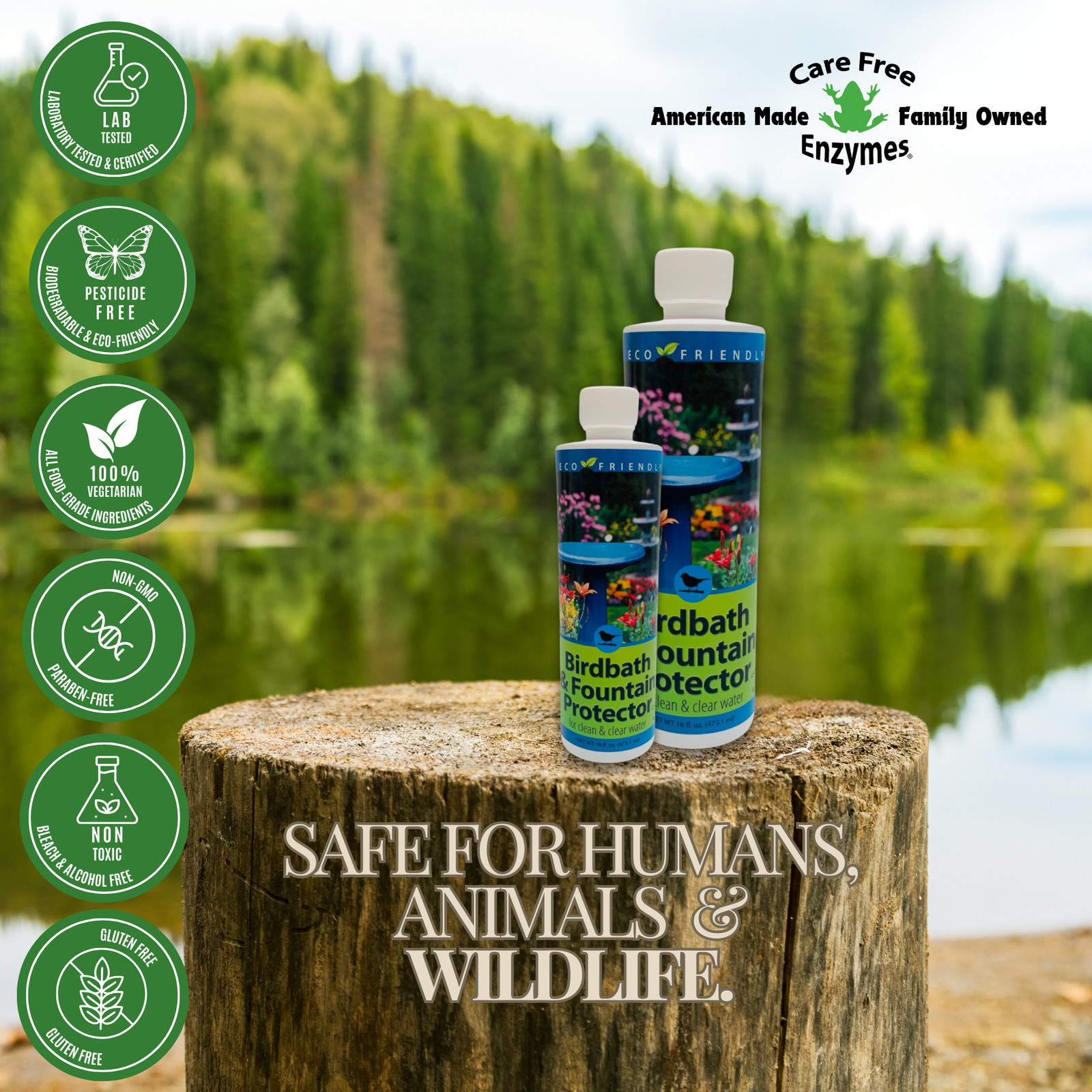 Natural Bird Bath & Fountain Protector | Keeps Water Clear & Slime-Free | 8 oz &