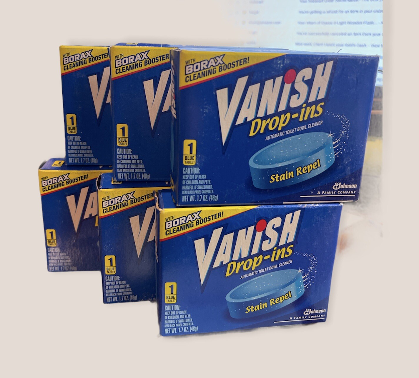 Vanish Drop Ins Stain Repel Blue Tablet Toilet Cleaner x6