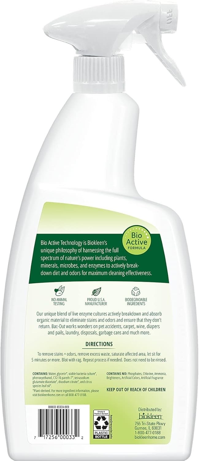 Safe & Natural Bac-Out Enzyme Cleaner, 32 Oz – Eliminates Odors from Pets & More