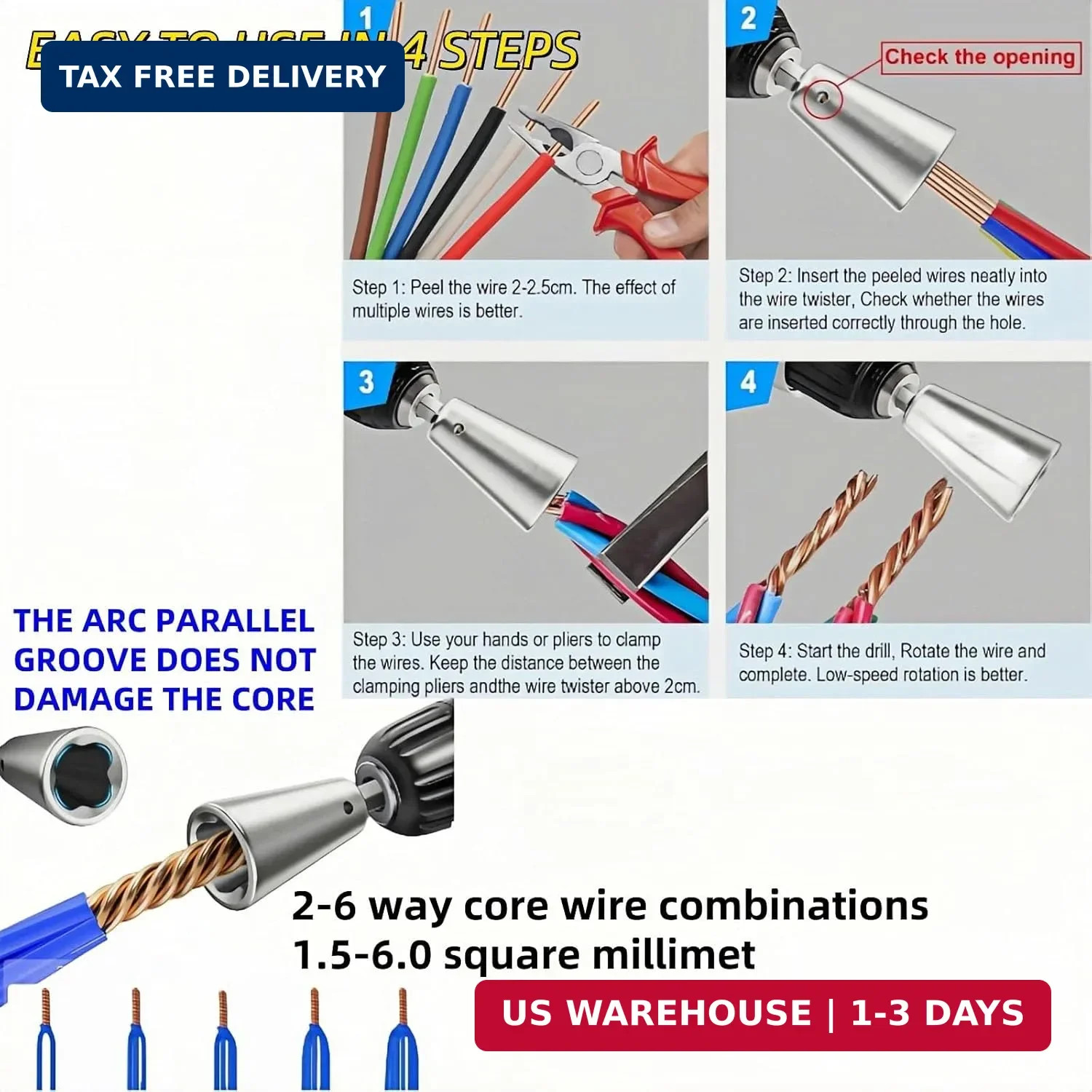 2 Pcs Wire Twister Tool For Drill, 1/4 Inch Hex Shank, Compatible With 9-22 AWG,