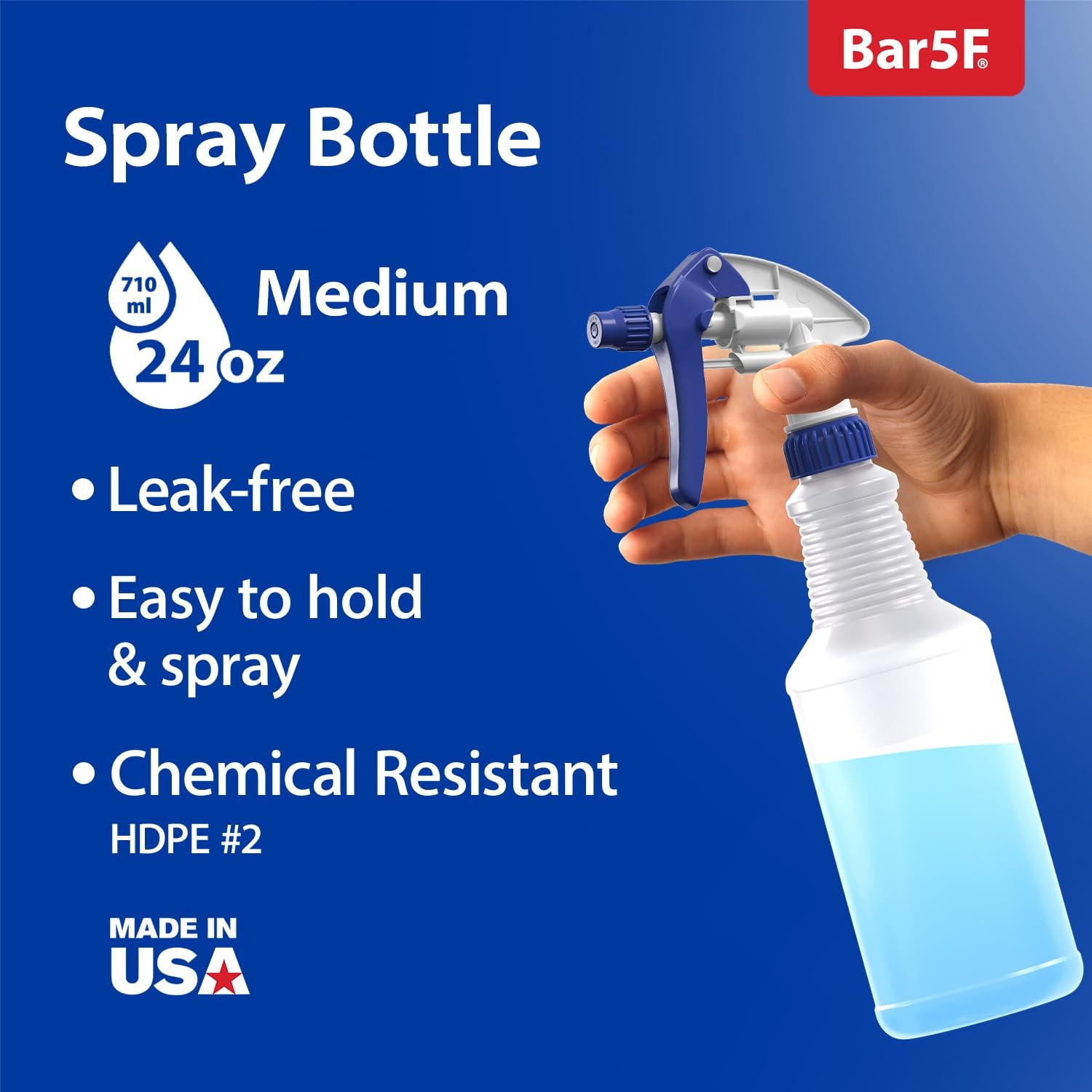 Bar5F Empty Plastic Spray Bottle 16 oz, Professional, Chemical Resistant,
