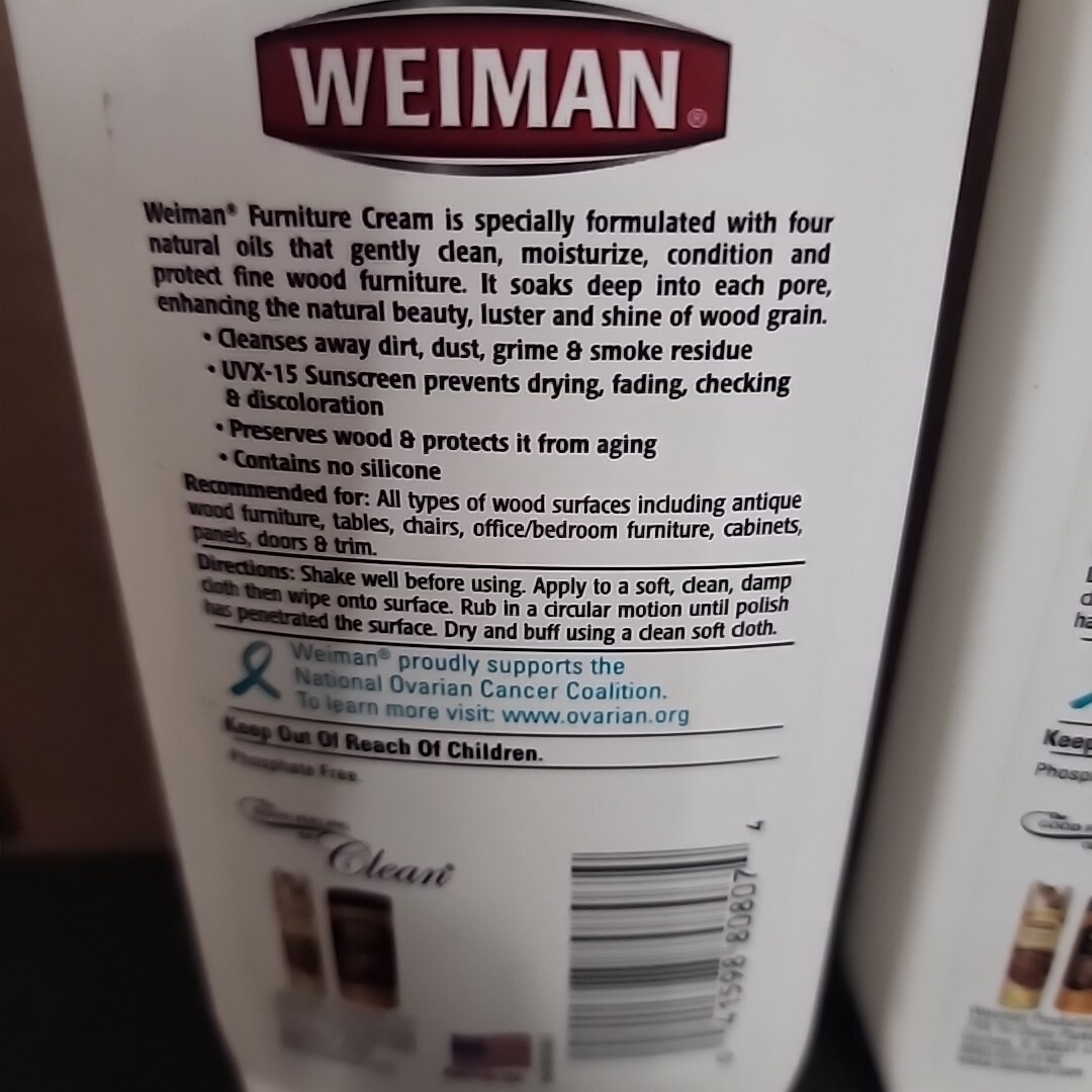 2x Weiman Furniture Cream w/Lemon Oil 8 oz Clean Protect Wood UVX-15 Sunscreen