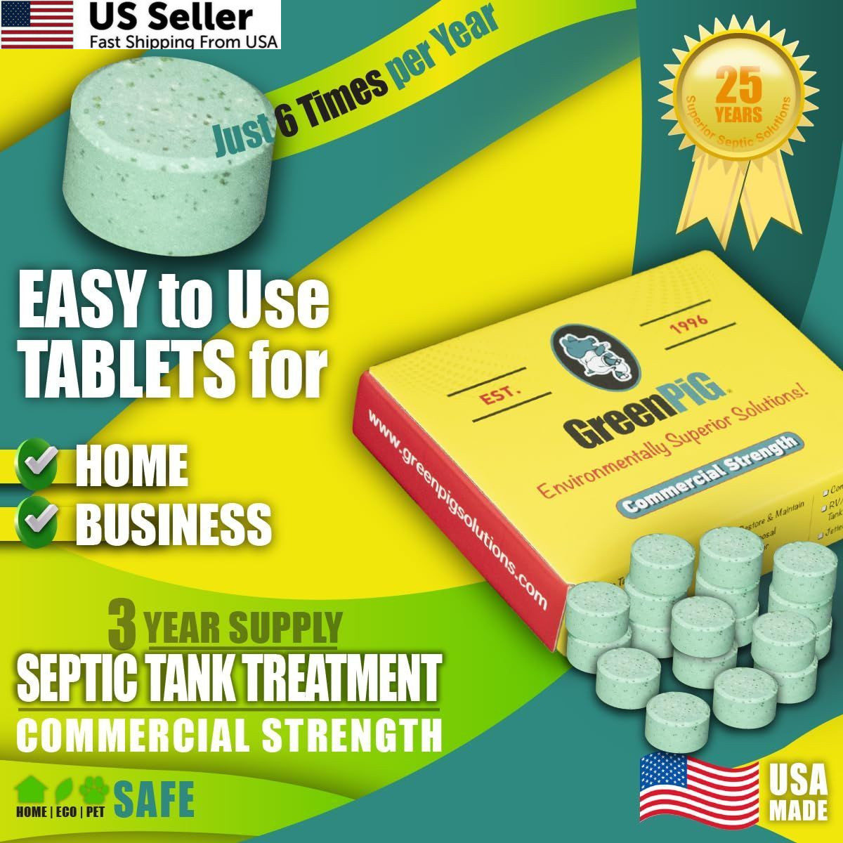 Green Pig Septic Tank Treatment Pucks – Enzyme & 18 Count (Pack of 1)