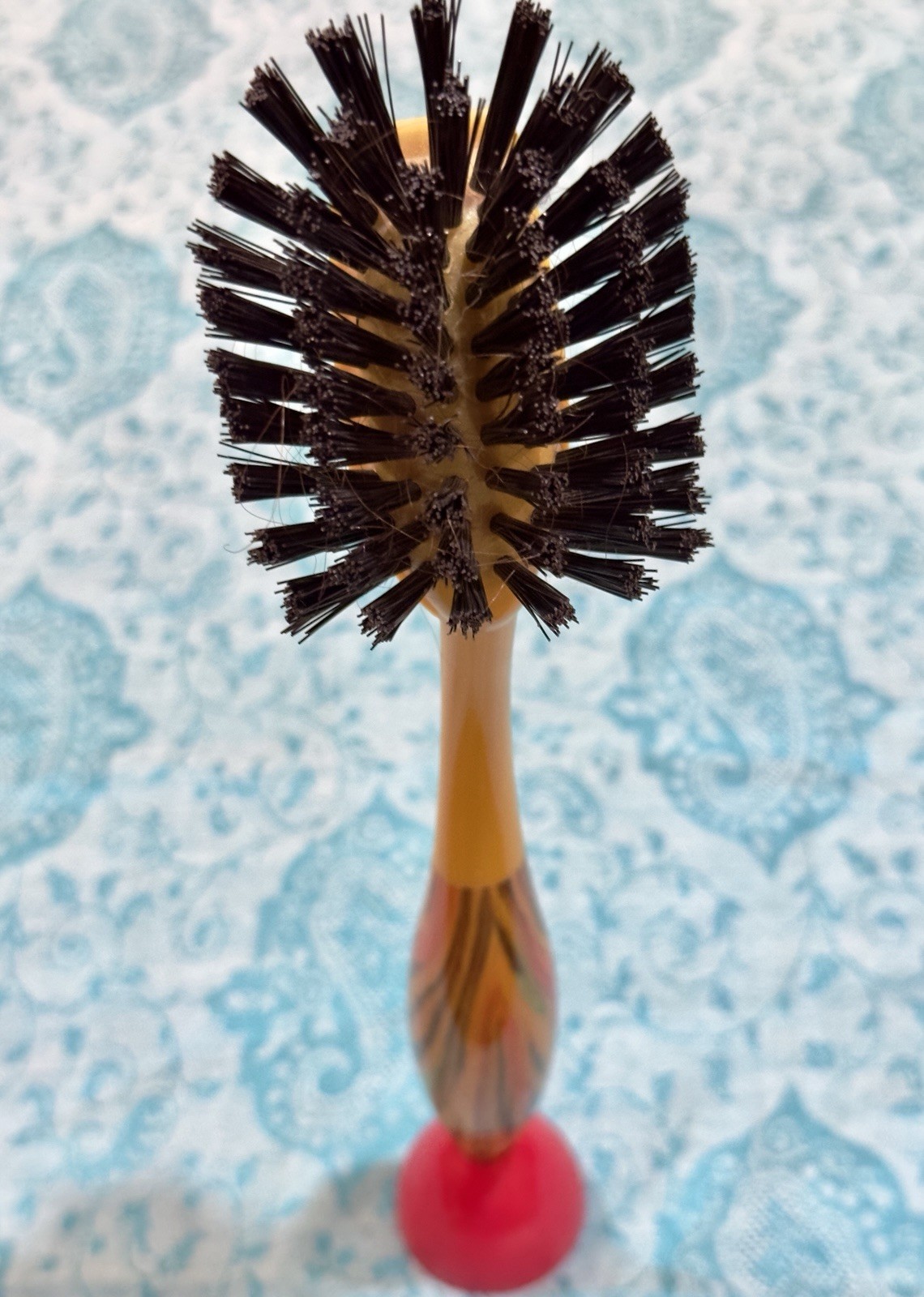 Vigar Dish Wash Standing Brush Vibrant Retro Rose Pattern Orange Red Swirls NWOT