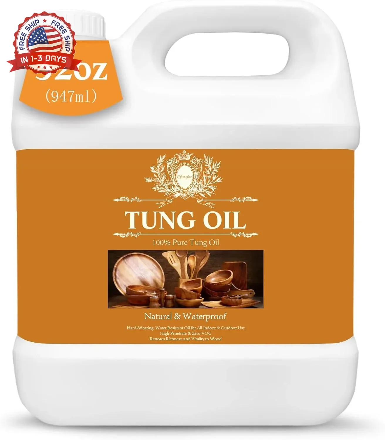 32 OZ Tung Oil for Wood Food Safe, 100% Pure Tung Oil for Wood Outdoor, Food Gra