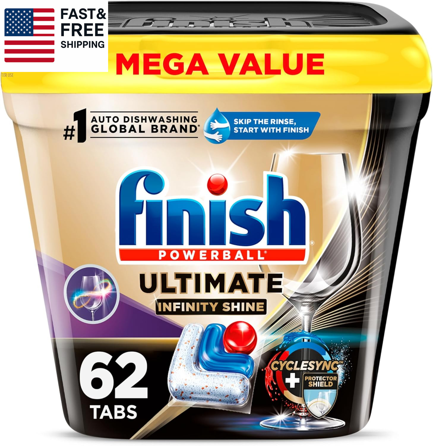 Ultimate Infinity Shine Dishwasher Pods, No Pre-Rinse Dishwasher Deter 62 Count