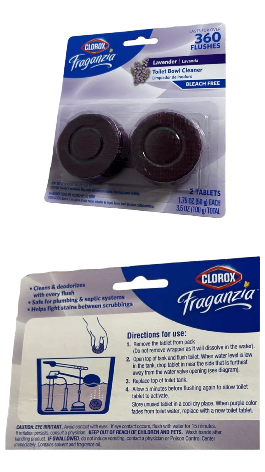 Clorox Fraganzia Bleach-Free Toilet Bowl Cleaner Gel & Tablet, Set of 4 Lavender