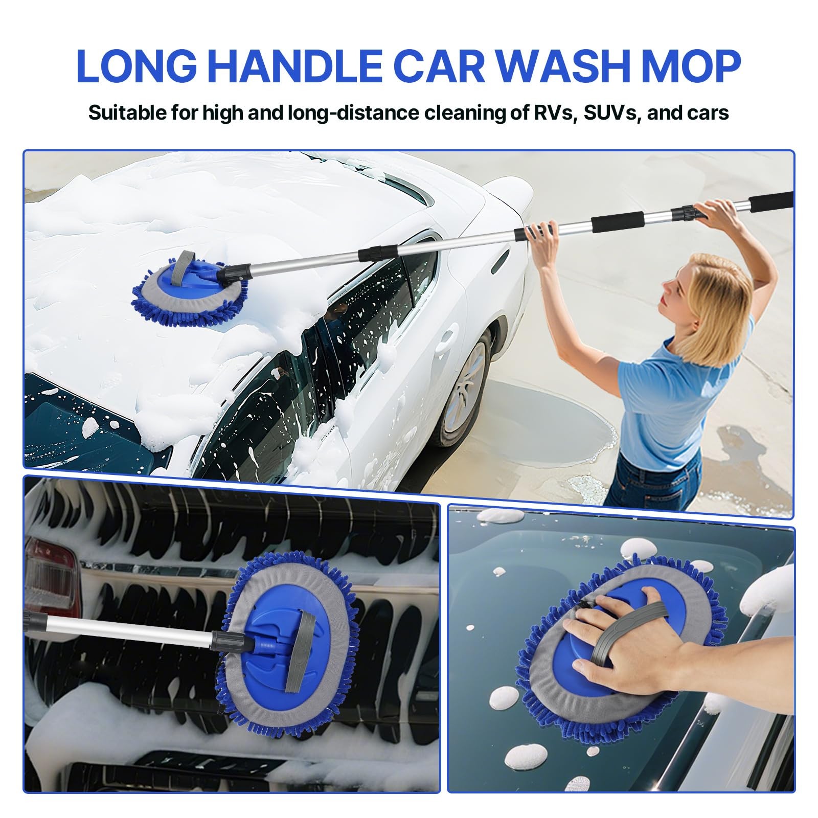 64 Inch Anti Scratch Soft Car RV Wash Brush With Long Handle Hose Attachment