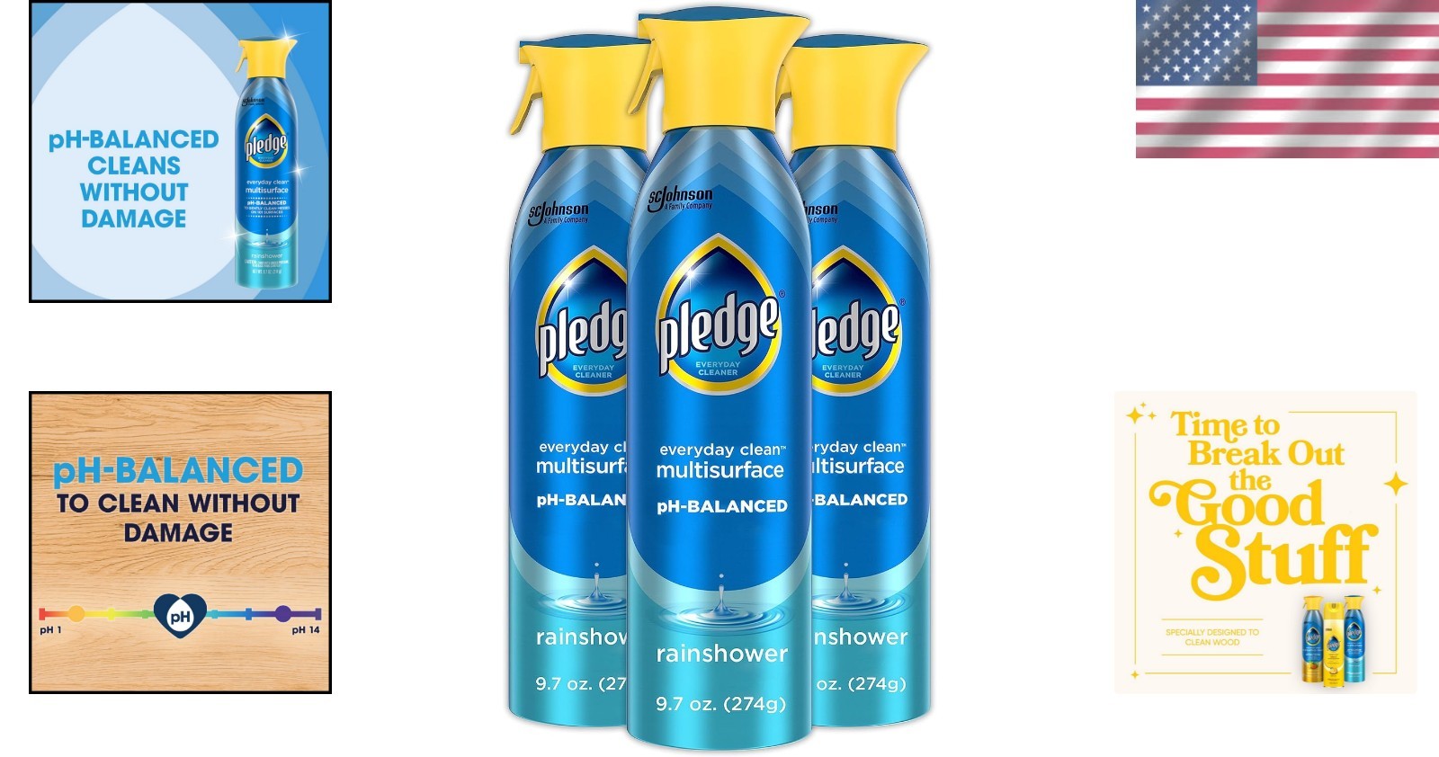 pH-Balanced Multisurface Spray, 9.7oz Pack of 3 – Everyday Cleaner, Rainshower