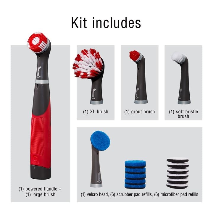 Rubbermaid 18 Piece Power Scrubber Kit Red Gray Fast Cleaning Tool With Attac…