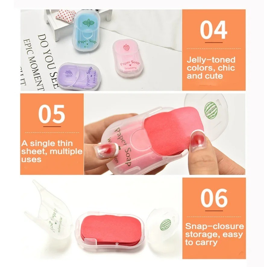 1 Pc Portable Soap Paper Quick Dissolving Plant Extract Mild Cleaning Sheets