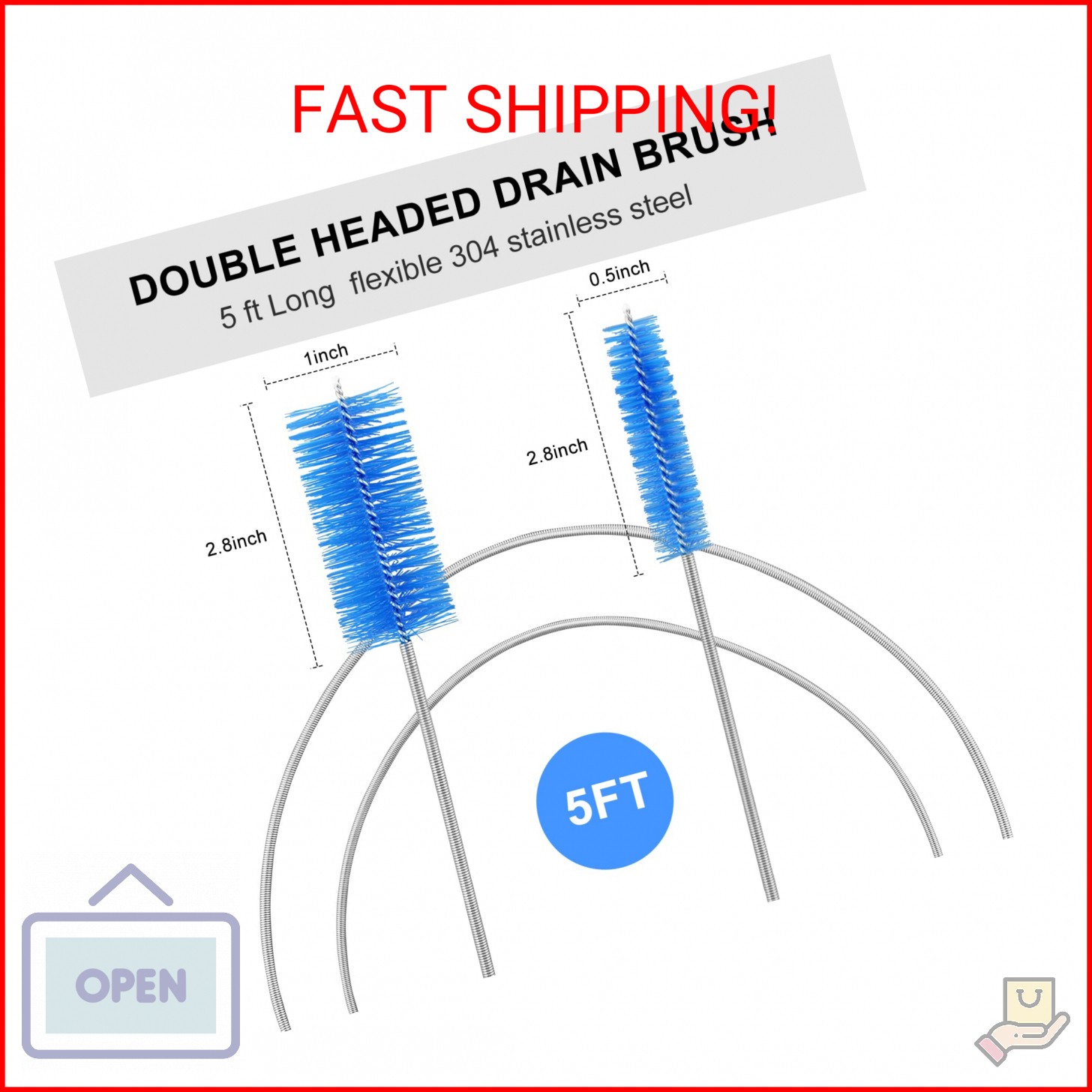 Ajiaguo Flexible Drain Brush Cleaner Kit – 5ft Long Elastic Double Head Nylon Cl