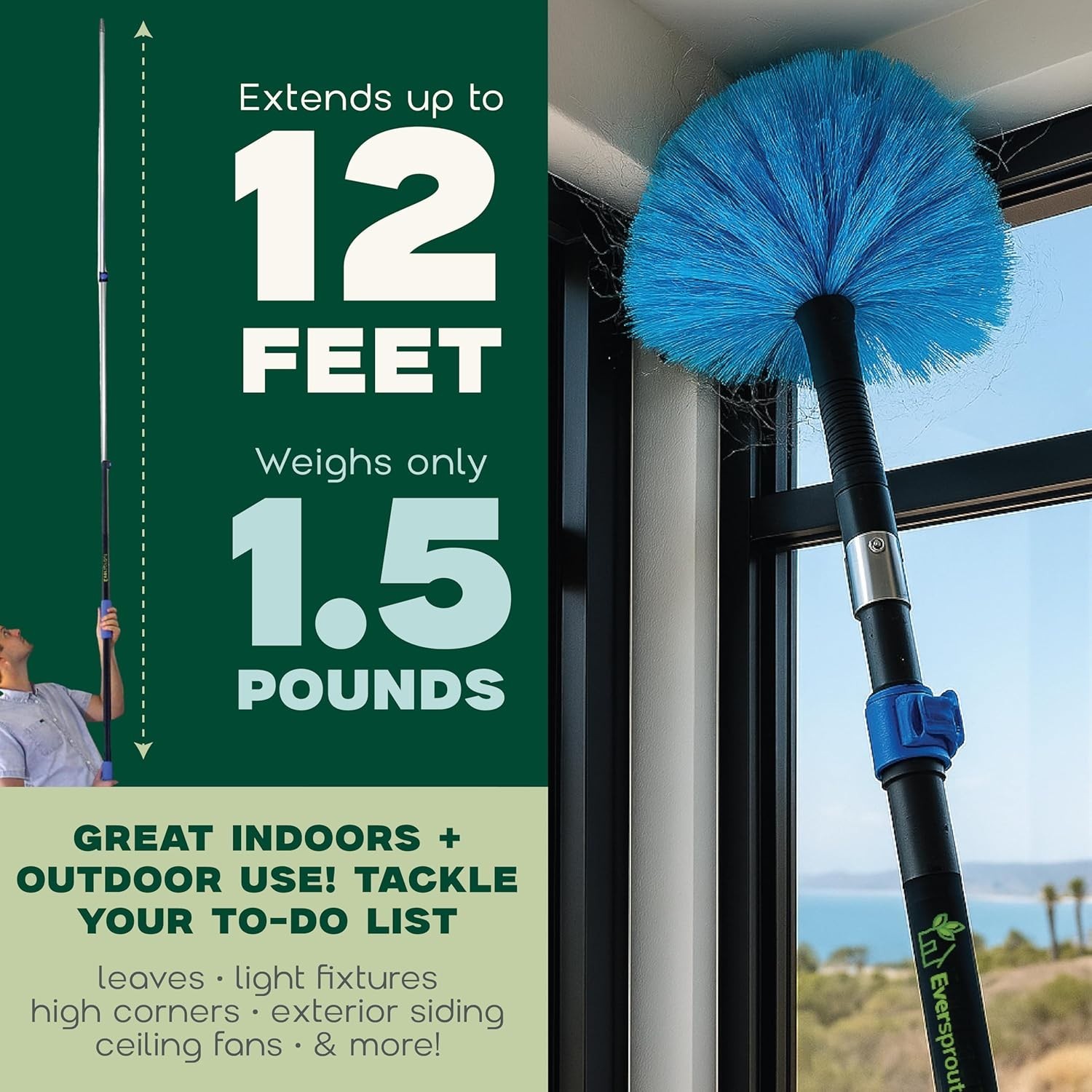 Twist-On Cobweb Duster with Soft Bristles – Versatile Indoor & Outdoor Cleaner