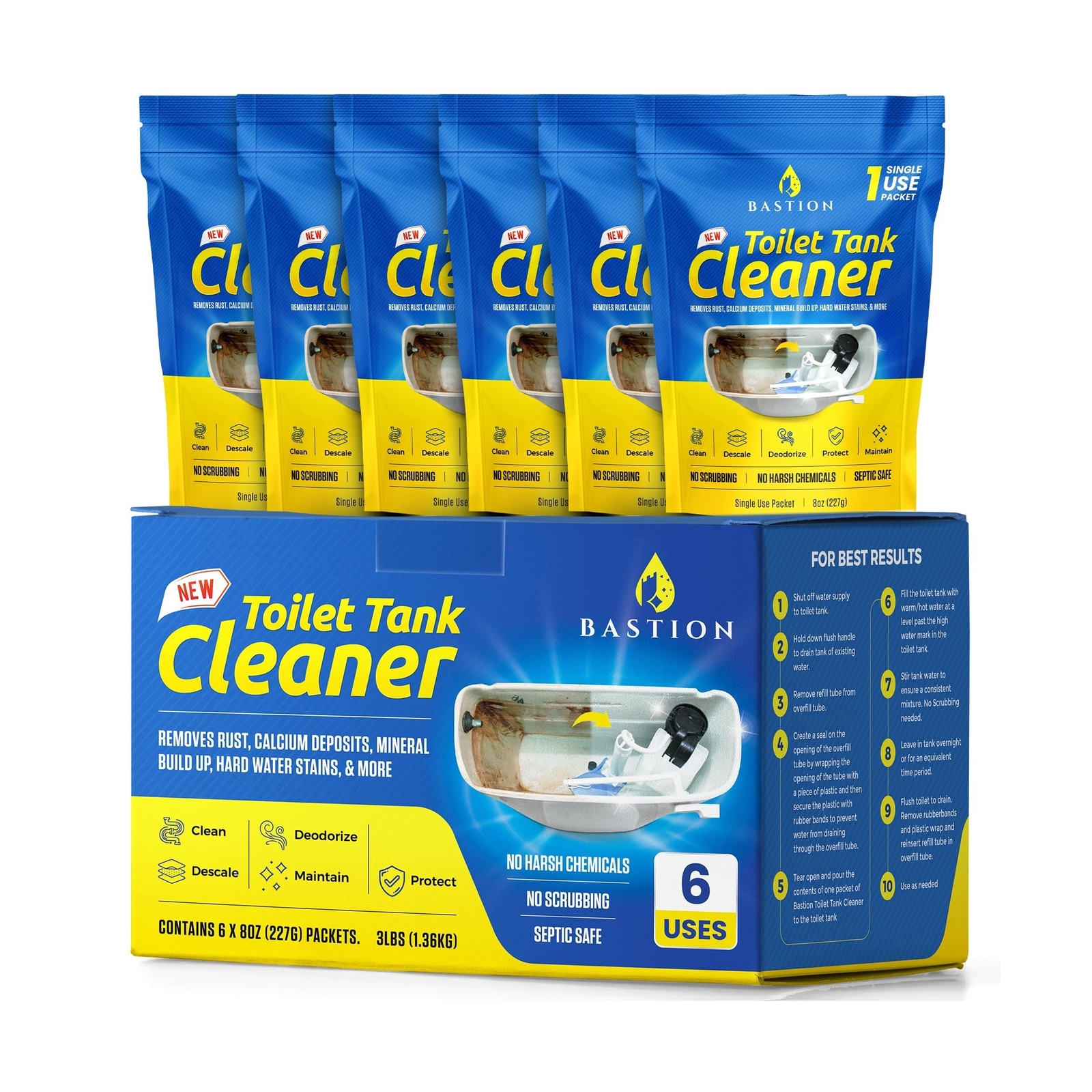 Bastion Toilet Tank Cleaner – 6-Uses. Removes Rust, Minerial Deposits, Hard W…