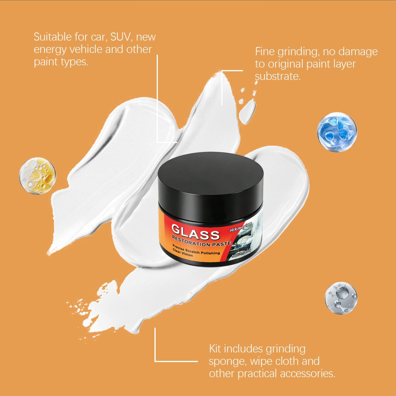 Glass Scratch Remover 50g with Sponge Polishing Cleaning Wax Car Repair Glass