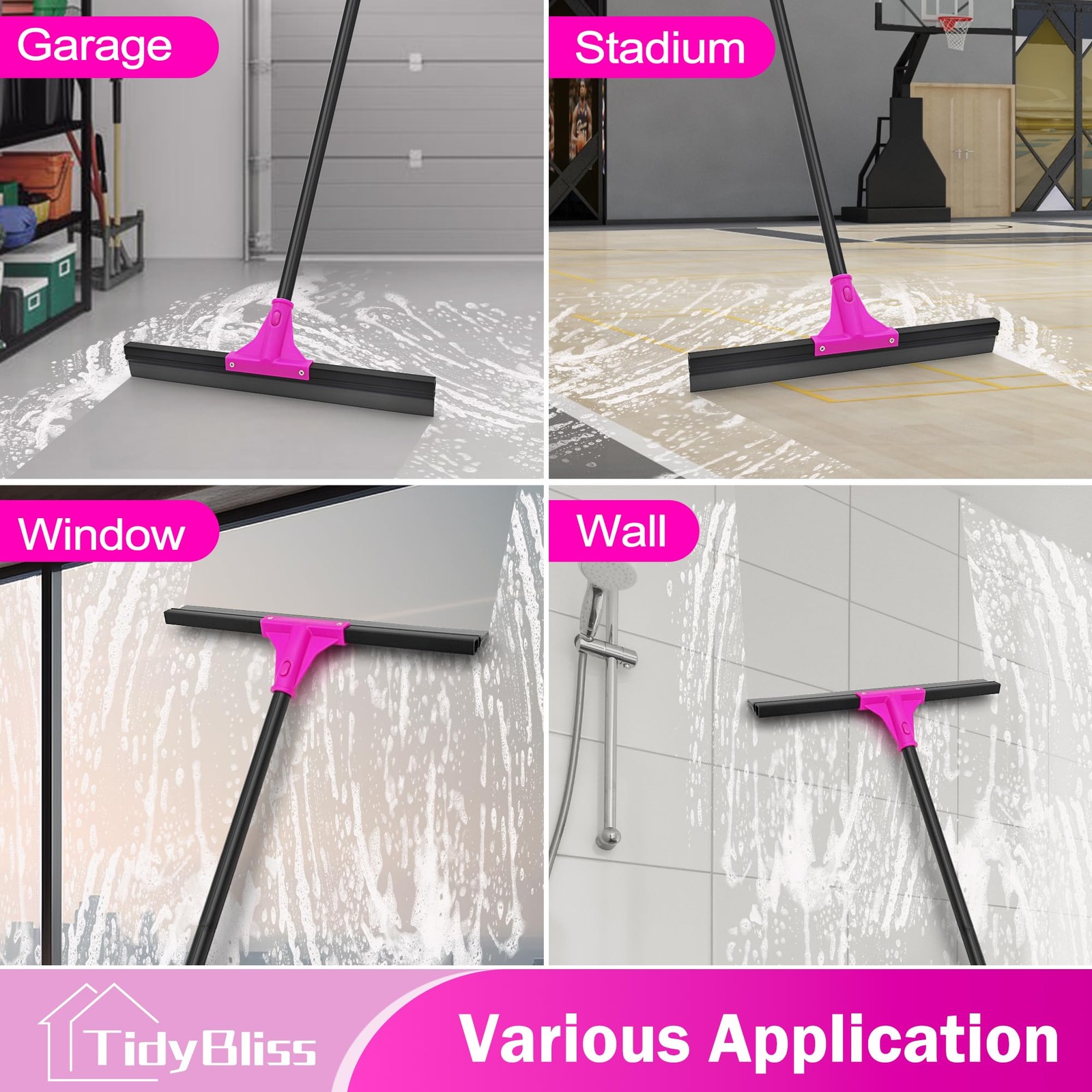 Floor Squeegee Heavy Duty with 58.3 inches Long Handle, Rubber Foam Water Scr…