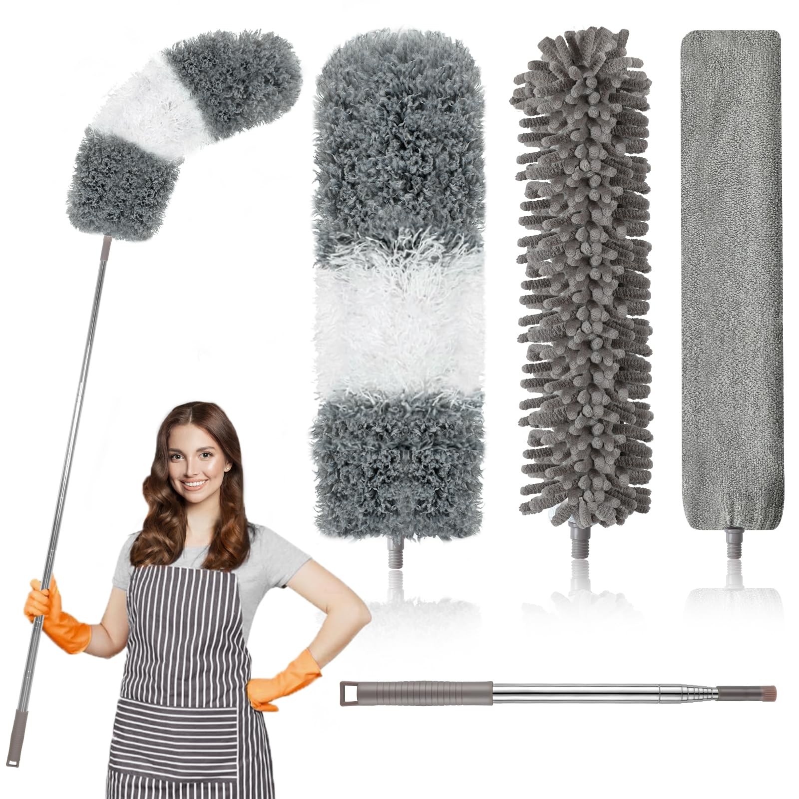 Microfiber Duster 4PCS with Extension Pole(Stainless Steel) 30 to 100 Inches