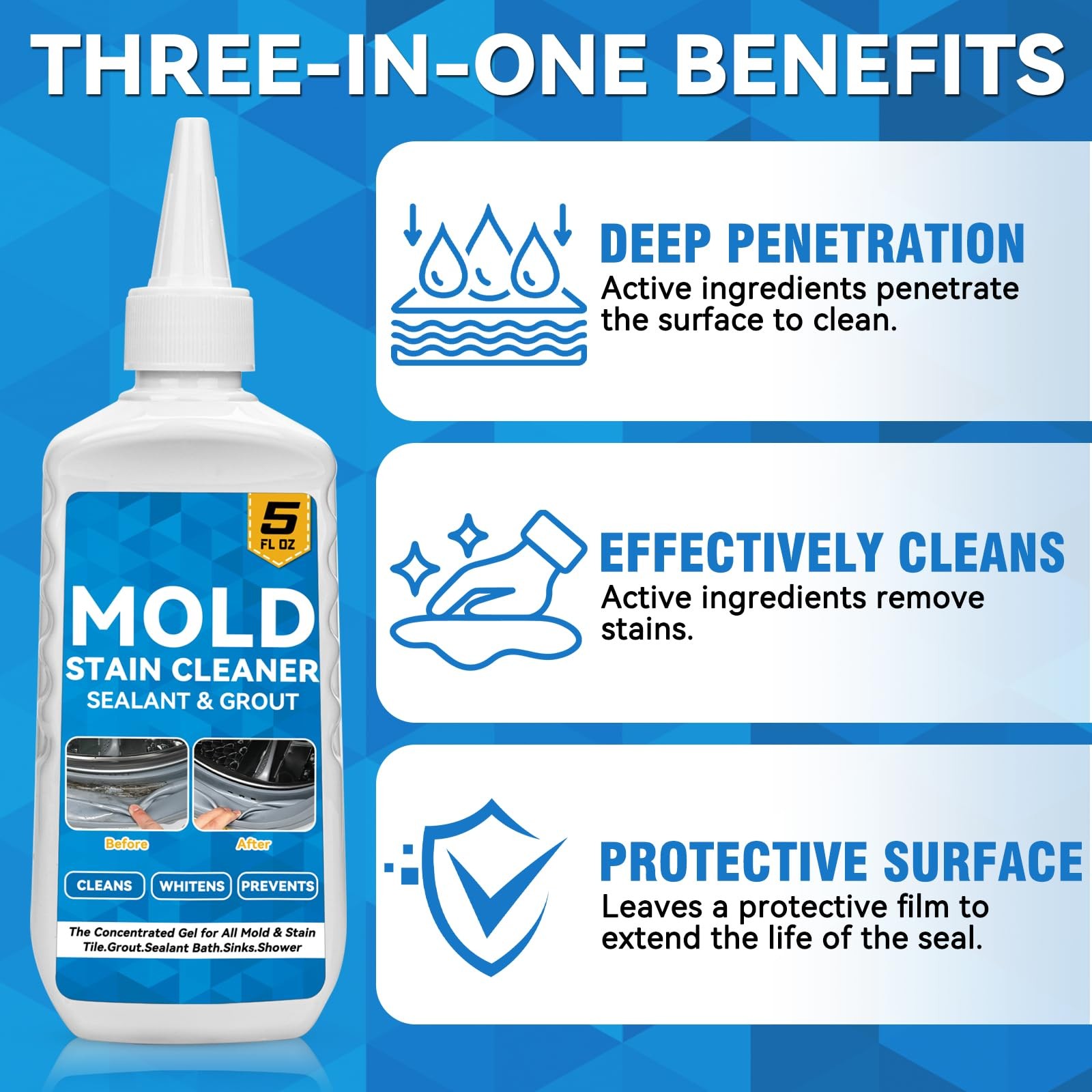 Mold Stain Cleaner, 8 Floz Washing Machine Cleaner Gel with Brush, Household …