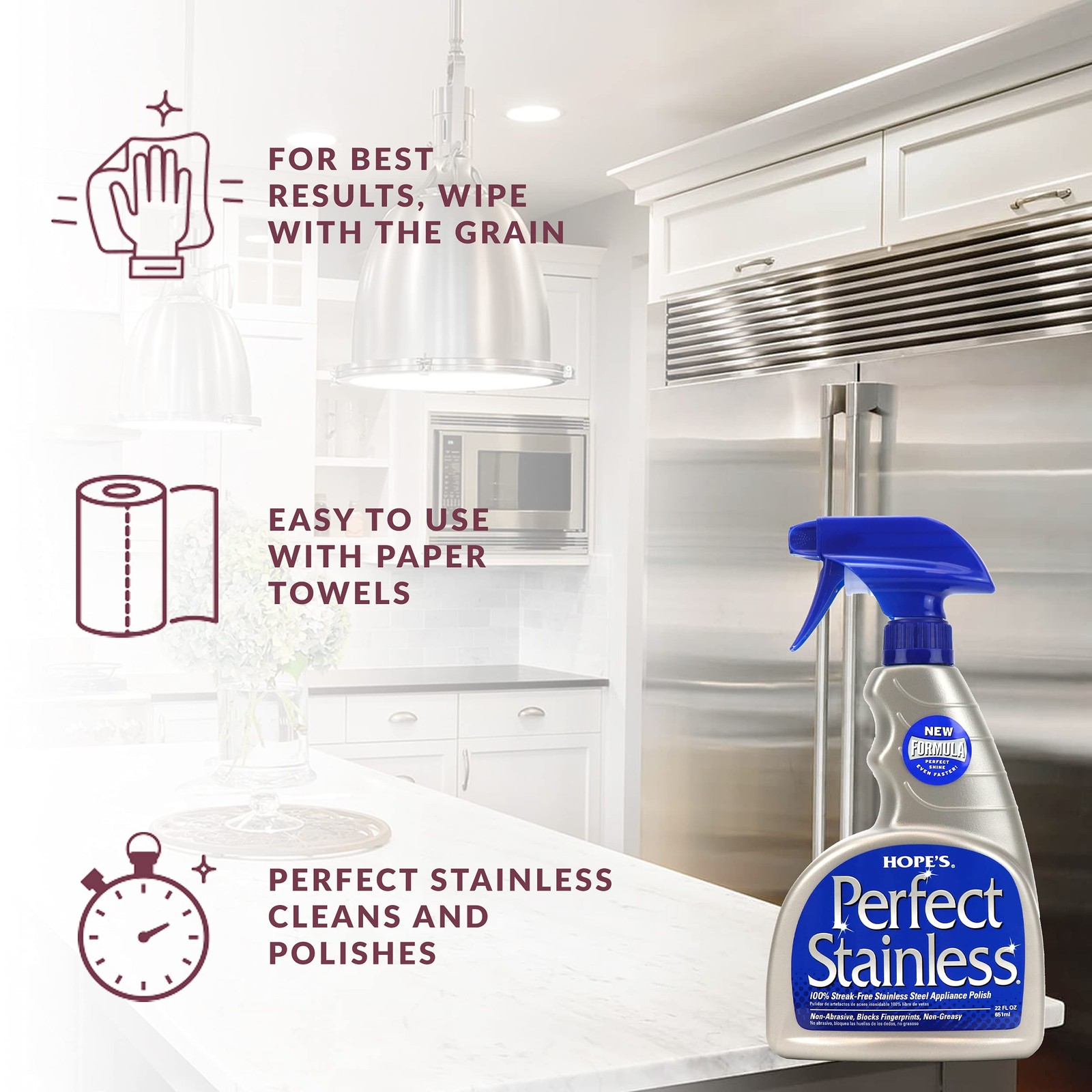 Hope’s Perfect Stainless Cleaner and Polish 22 Fl Oz Streak Free Shine