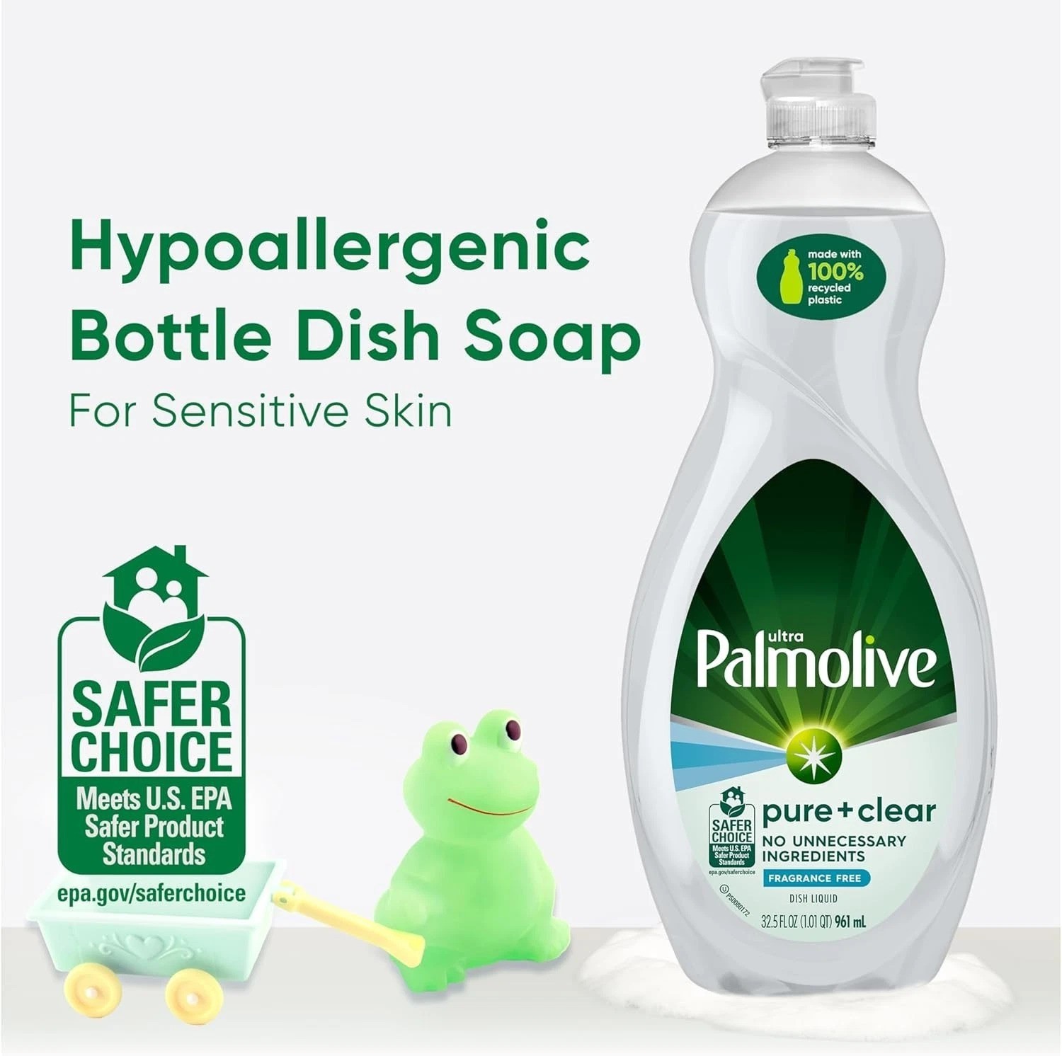 Ultra Pure + Clear Unscented Dish Soap, 32.5 Fl Oz – Tough on Grease, Gentle …