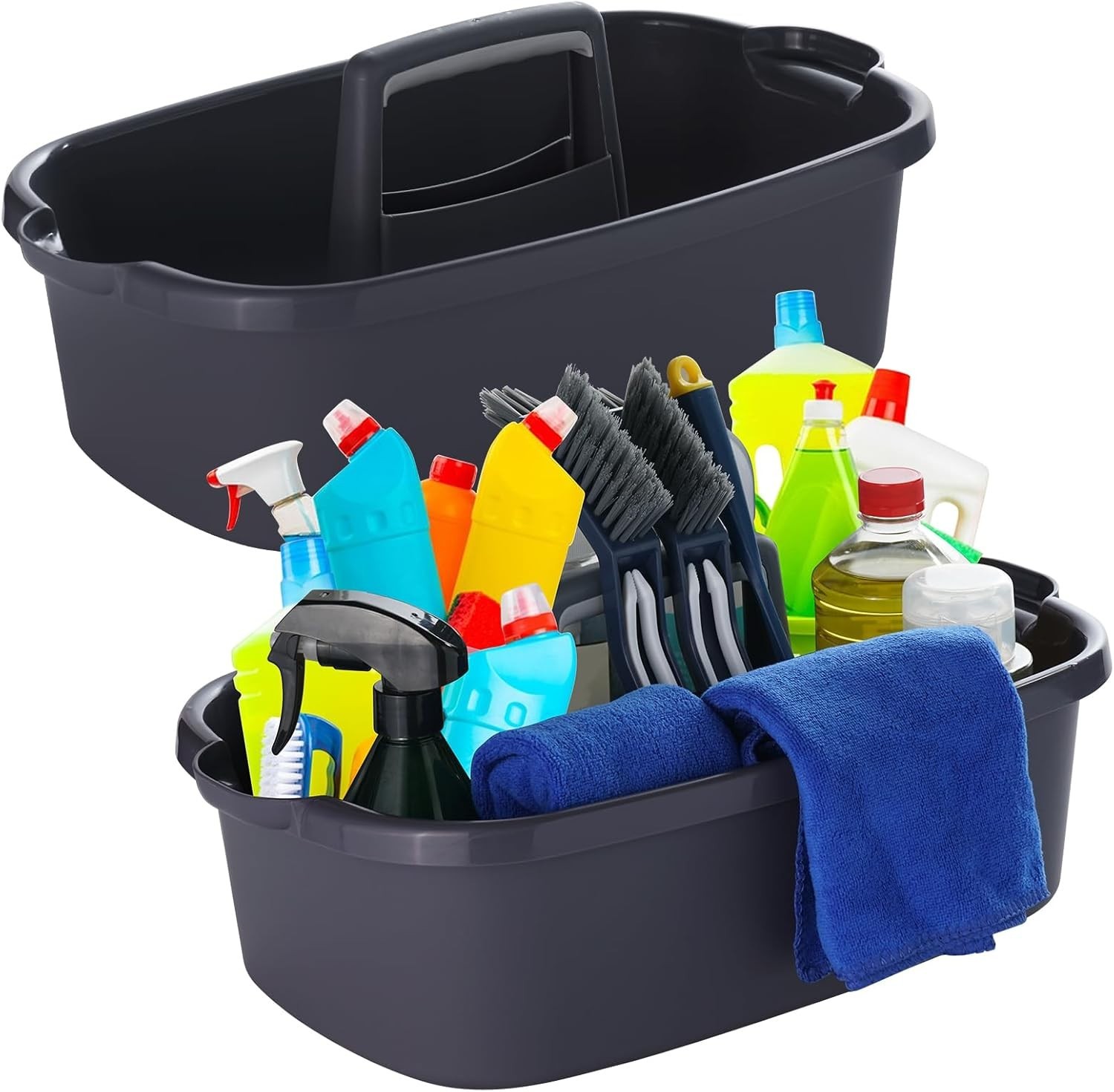 Large Gray Plastic Tote Cleaning Caddy – Convenient 2-Pack for Easy Organization