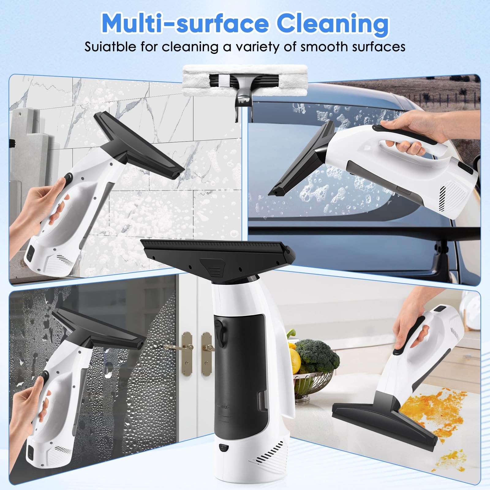 Window Vacuum Squeegee Cordless, 3-in-1 Electric Window Cleaner Tool with 220…