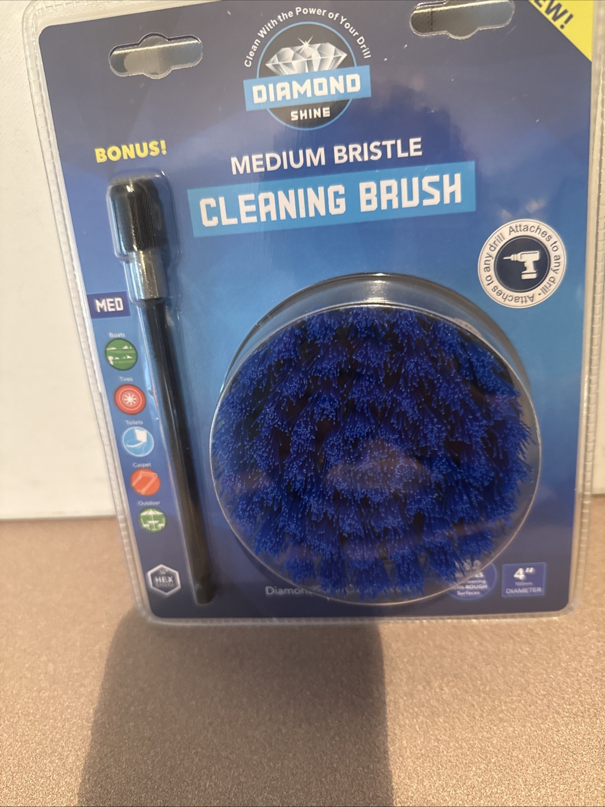 Diamond Shine 3.5″ Inch Corner Drill Brush for Scrubbing and Cleaning w/ 6″ Ext
