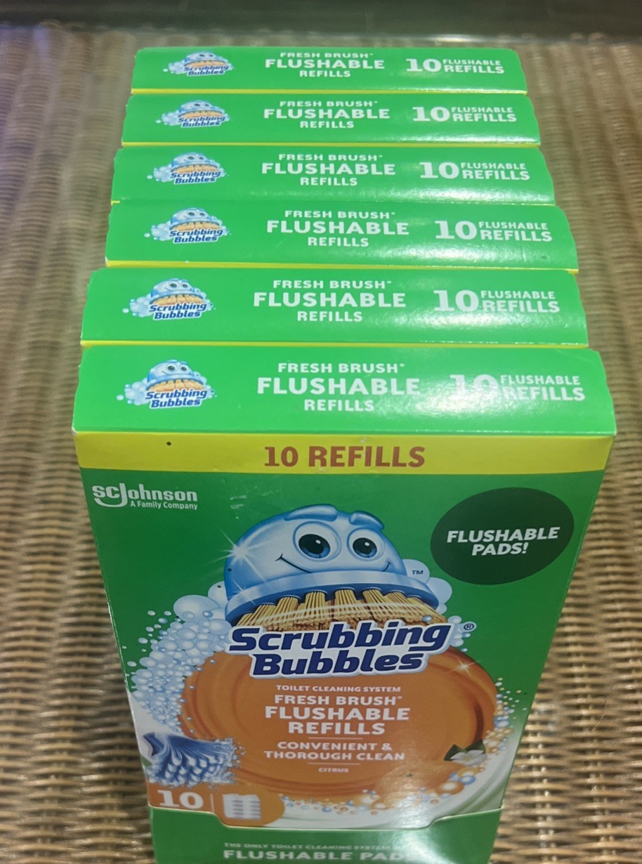 60~Pk~ Scrubbing Bubbles FRESH BRUSH Flushable Pads Toilet Cleaning Refill Heads