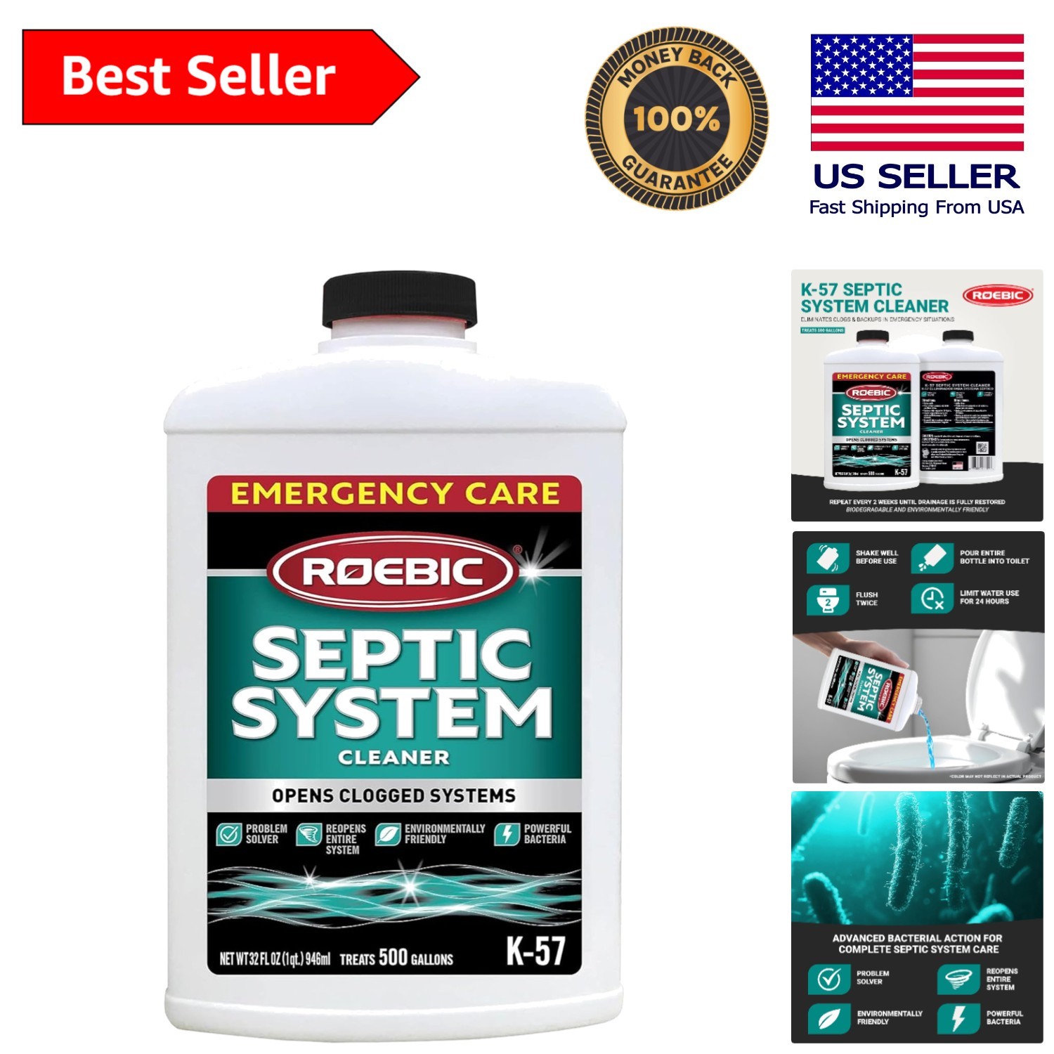 32 Oz Unscented Septic Cleaner – Safe for Drains & 500-Gallon Systems