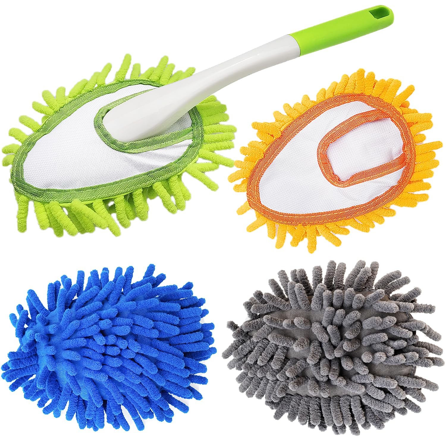 Microfiber Duster Cleaning Hand Washable Detachable 4 Replaceable Heads Wet Dry