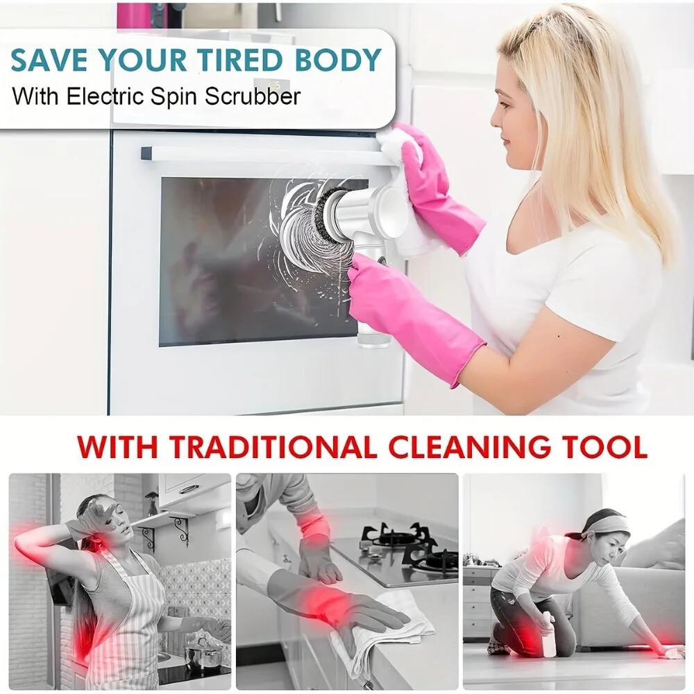 Electric Spin Scrubber with 5 Replaceable Brush Head Power Electric Cleaning Bru